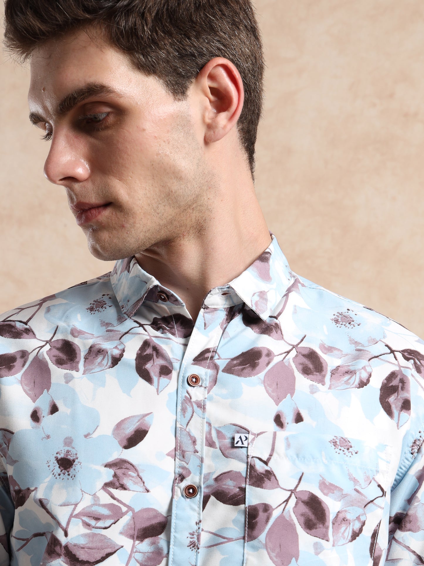 Men, Floral Shirt with Pocket and Button Detailing