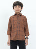 6line Brown Cotton Blend Checks Shirt For Kids