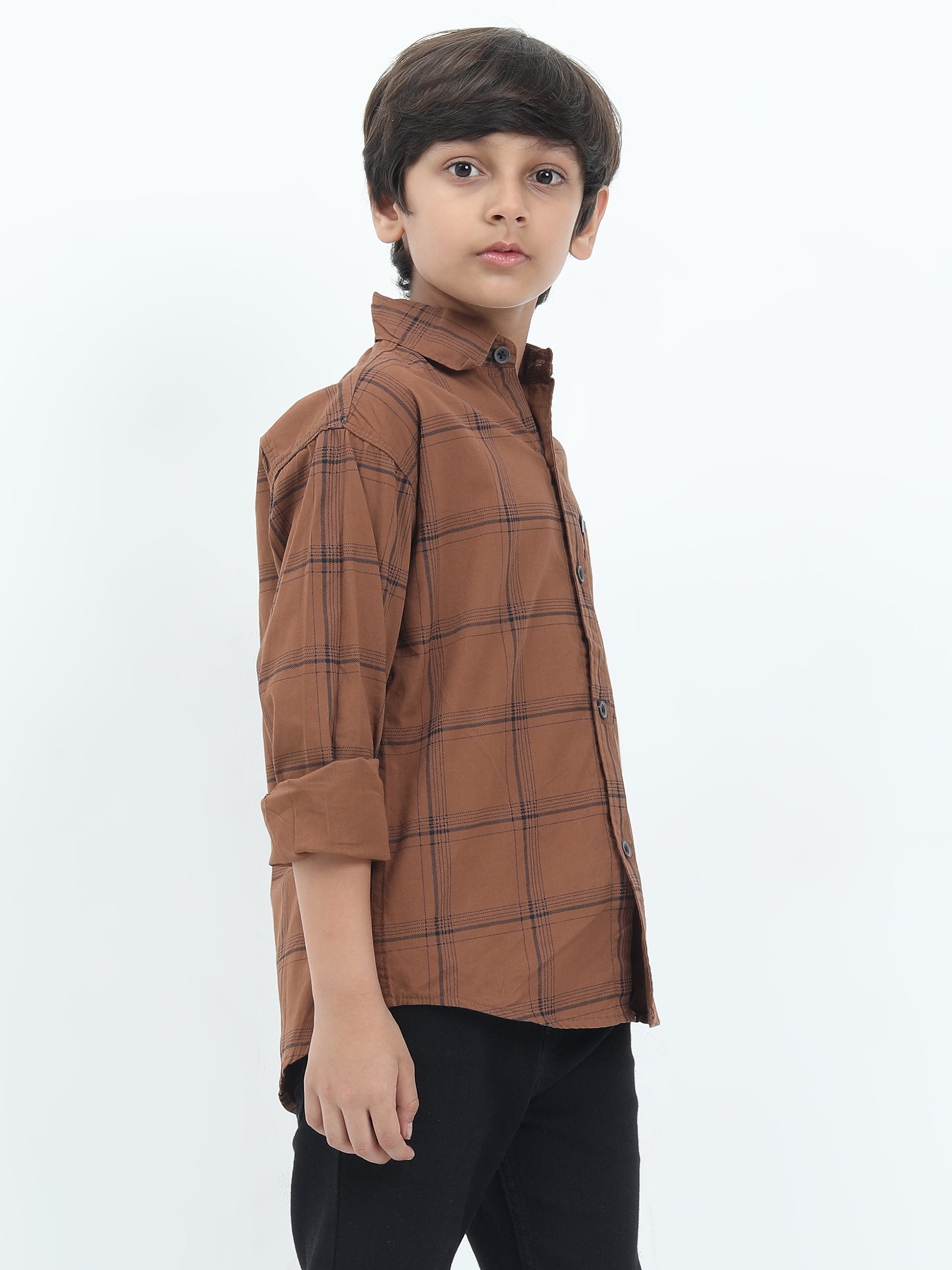 6line Checked Brown Boys Shirt Design