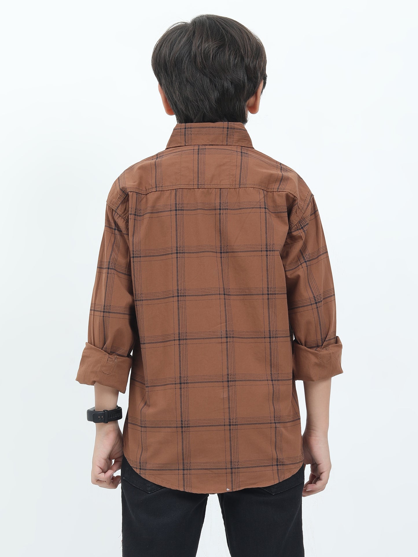 6line Checked Brown Boys Shirt Design