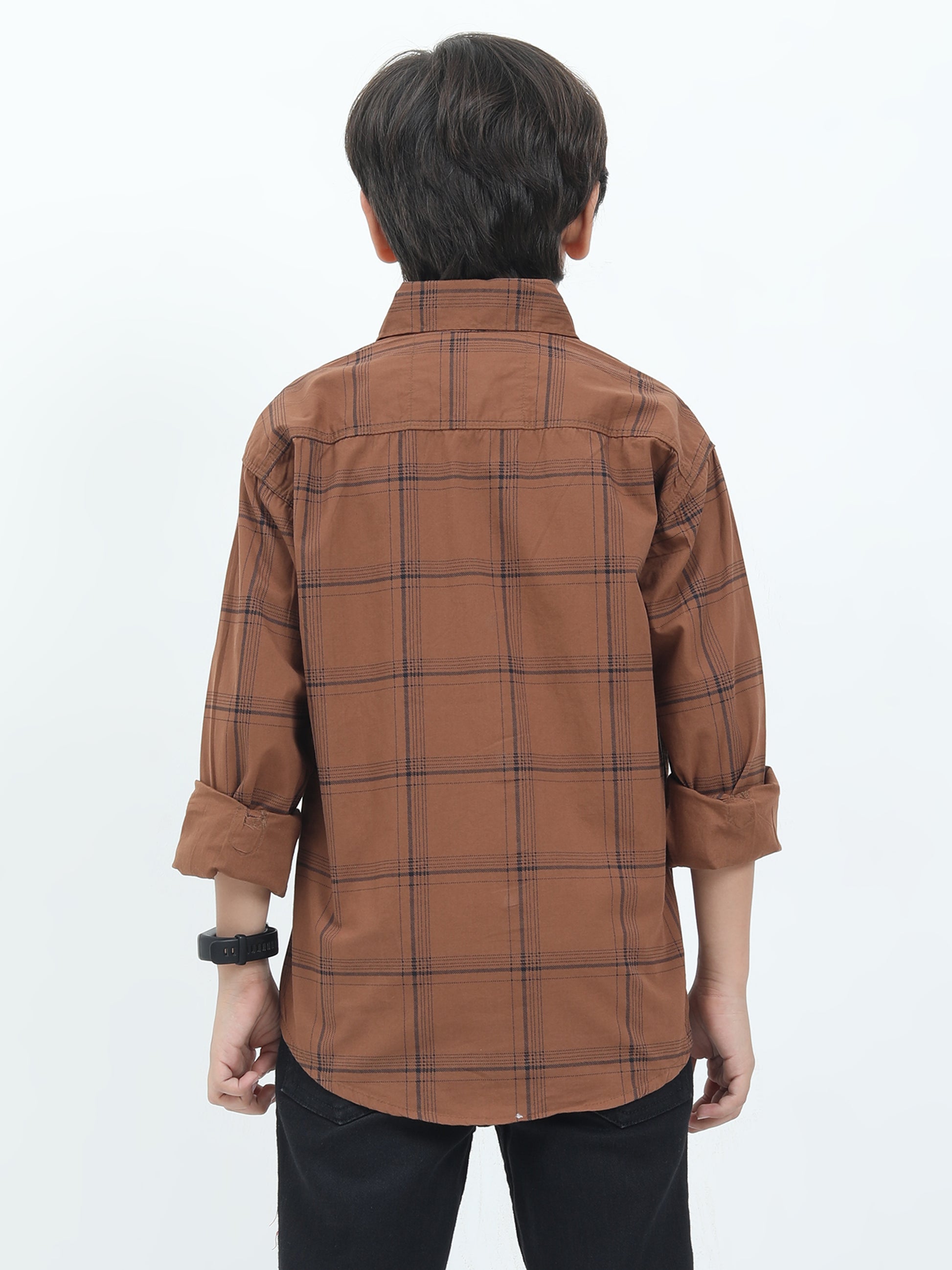 6line Checked Brown Boys Shirt Design