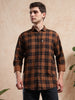 4BOXCHKS Brown Cotton Blend Checkered Full Sleeve Shirt for Men