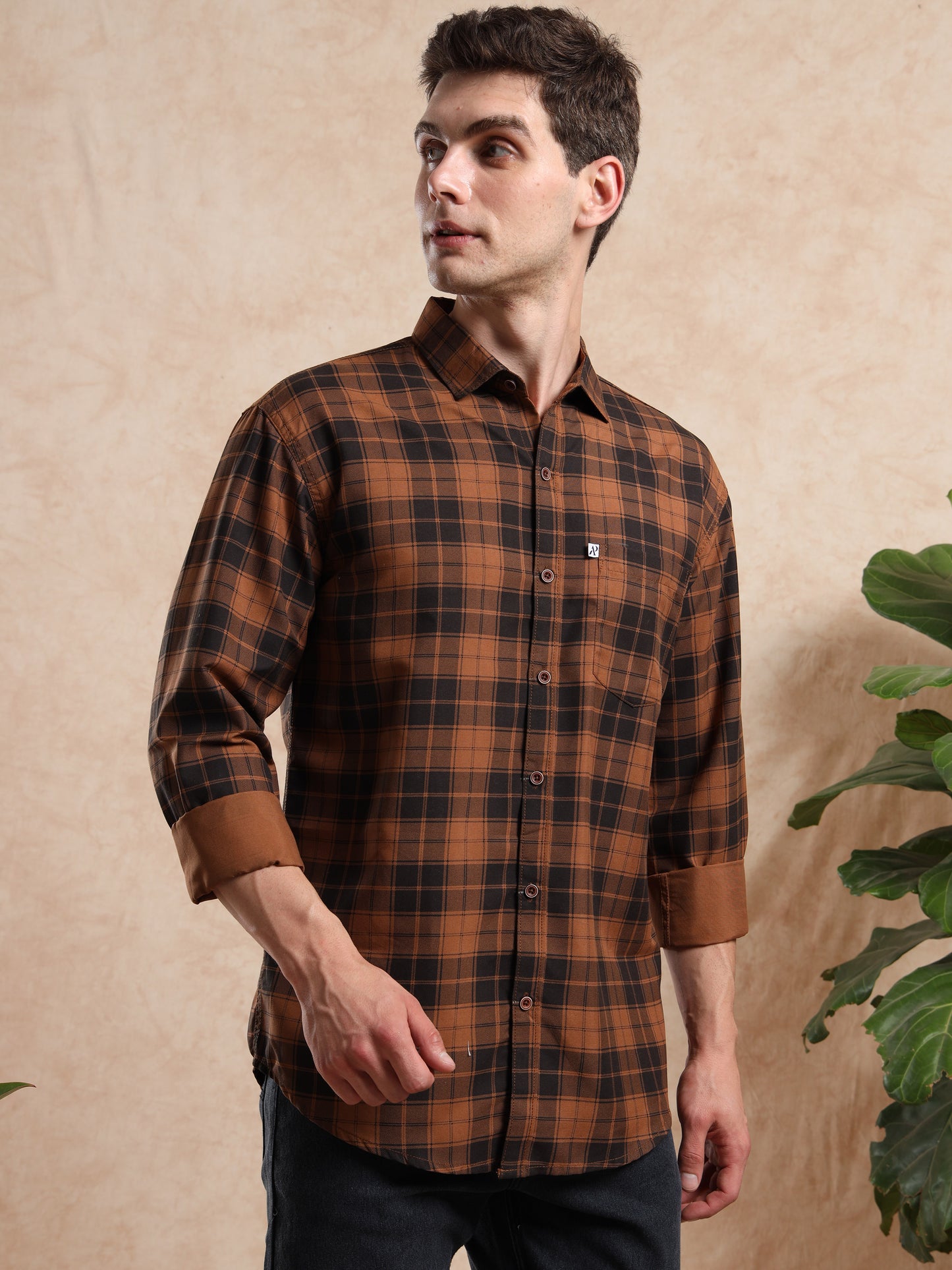 Stylish brown and black checkered shirt for men