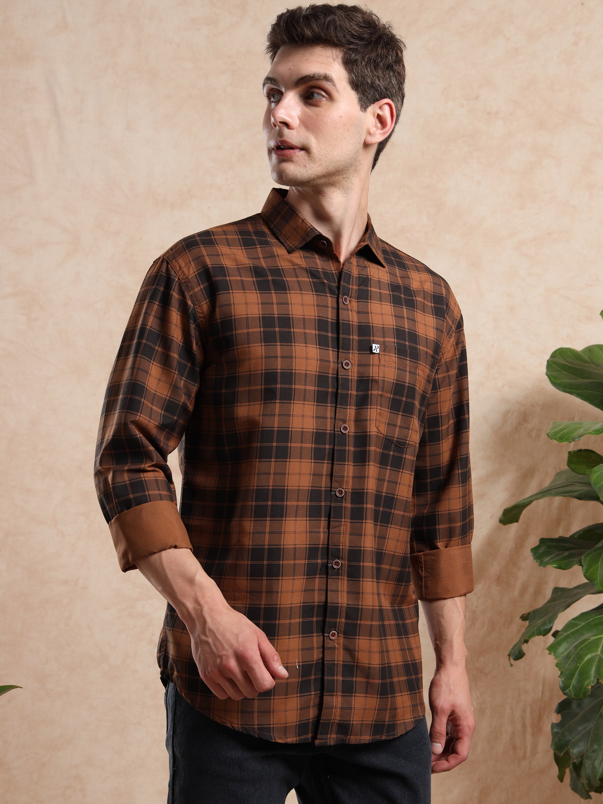 Stylish brown and black checkered shirt for men