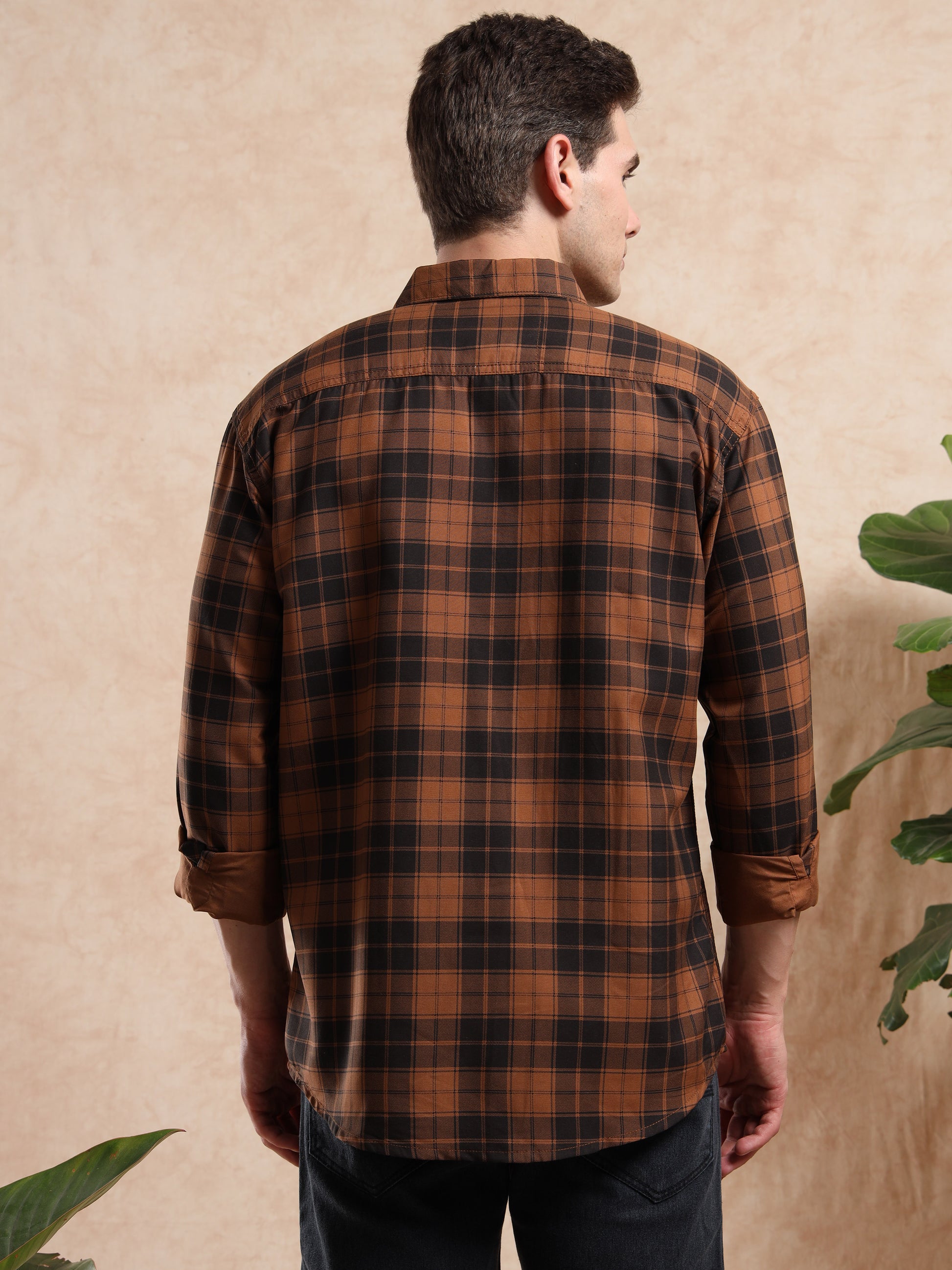 Stylish brown checkered shirt for men