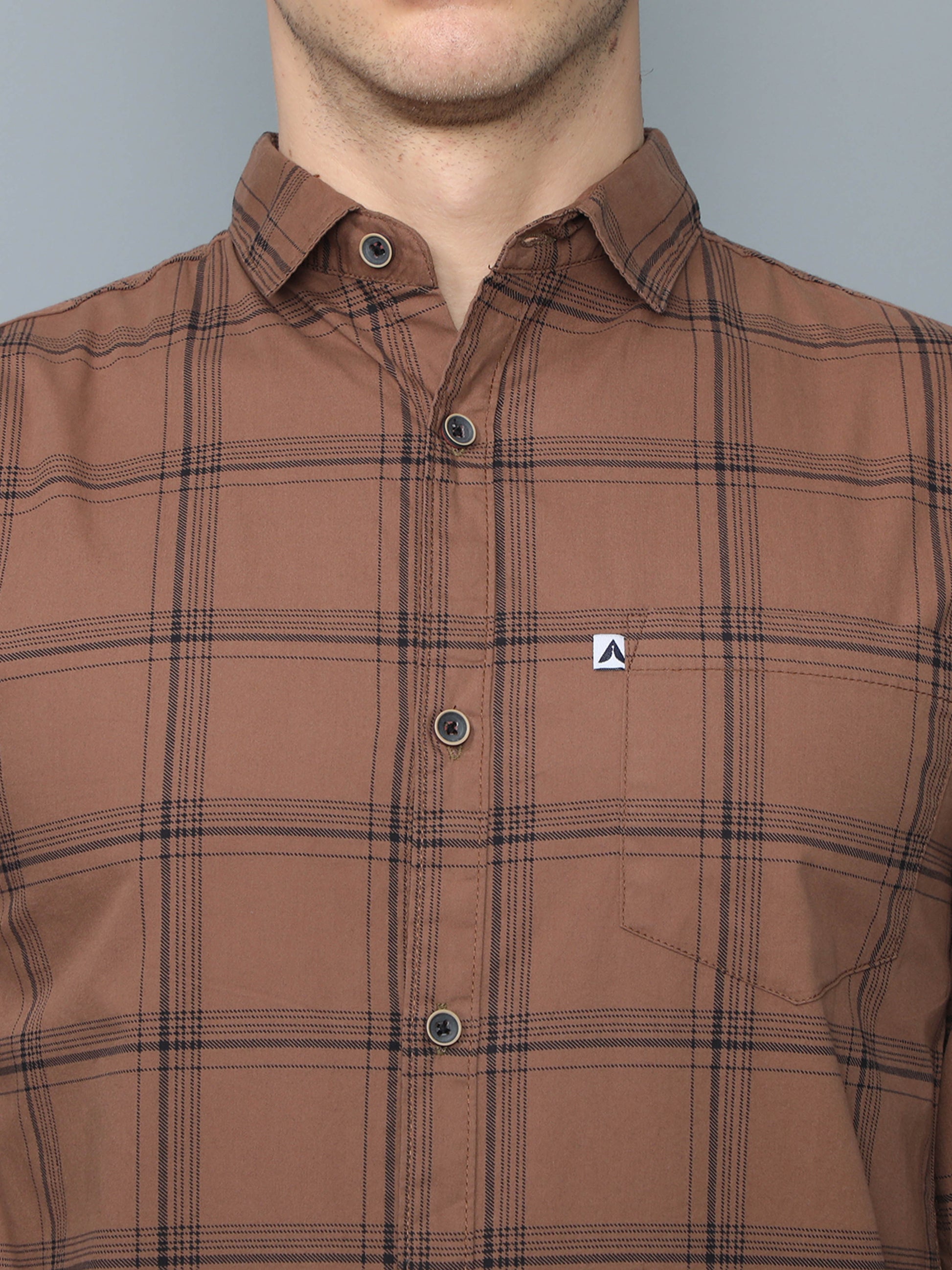 Shop 6line Brown Check Shirt For Men Online at Great Price Shop 6line Brown Check Shirt For Men Online at Great Price