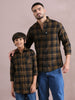 Wanted brown cotton blend checks shirt father and son combo