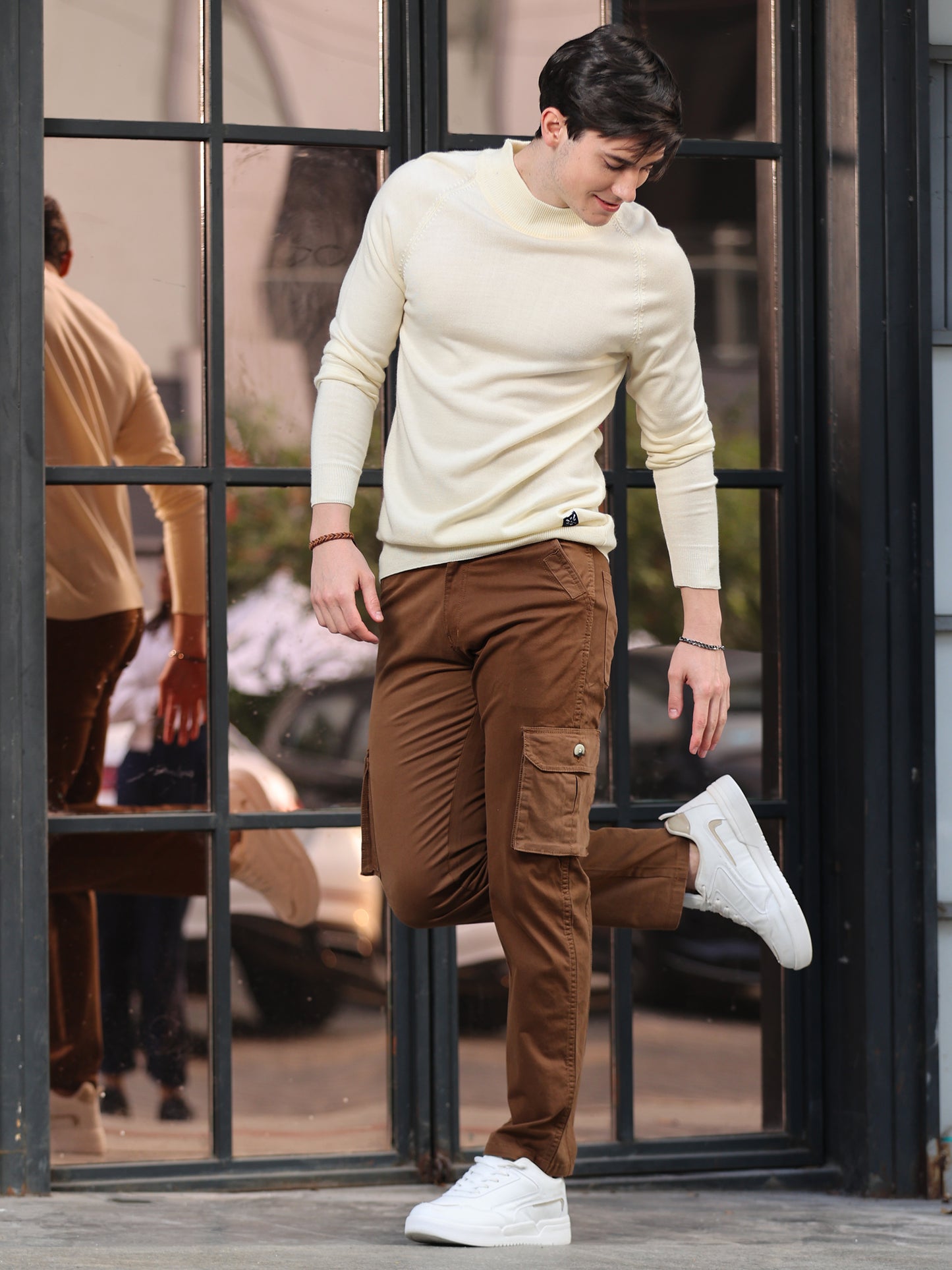 Stylish men's chocolate brown cargo trousers