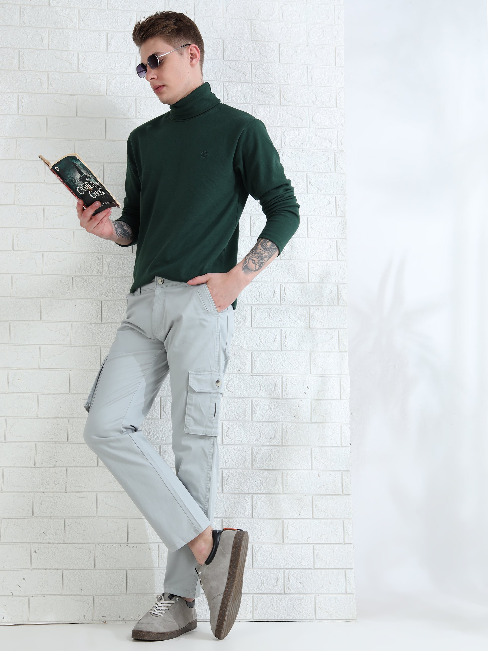 Men's light grey cotton cargo pants