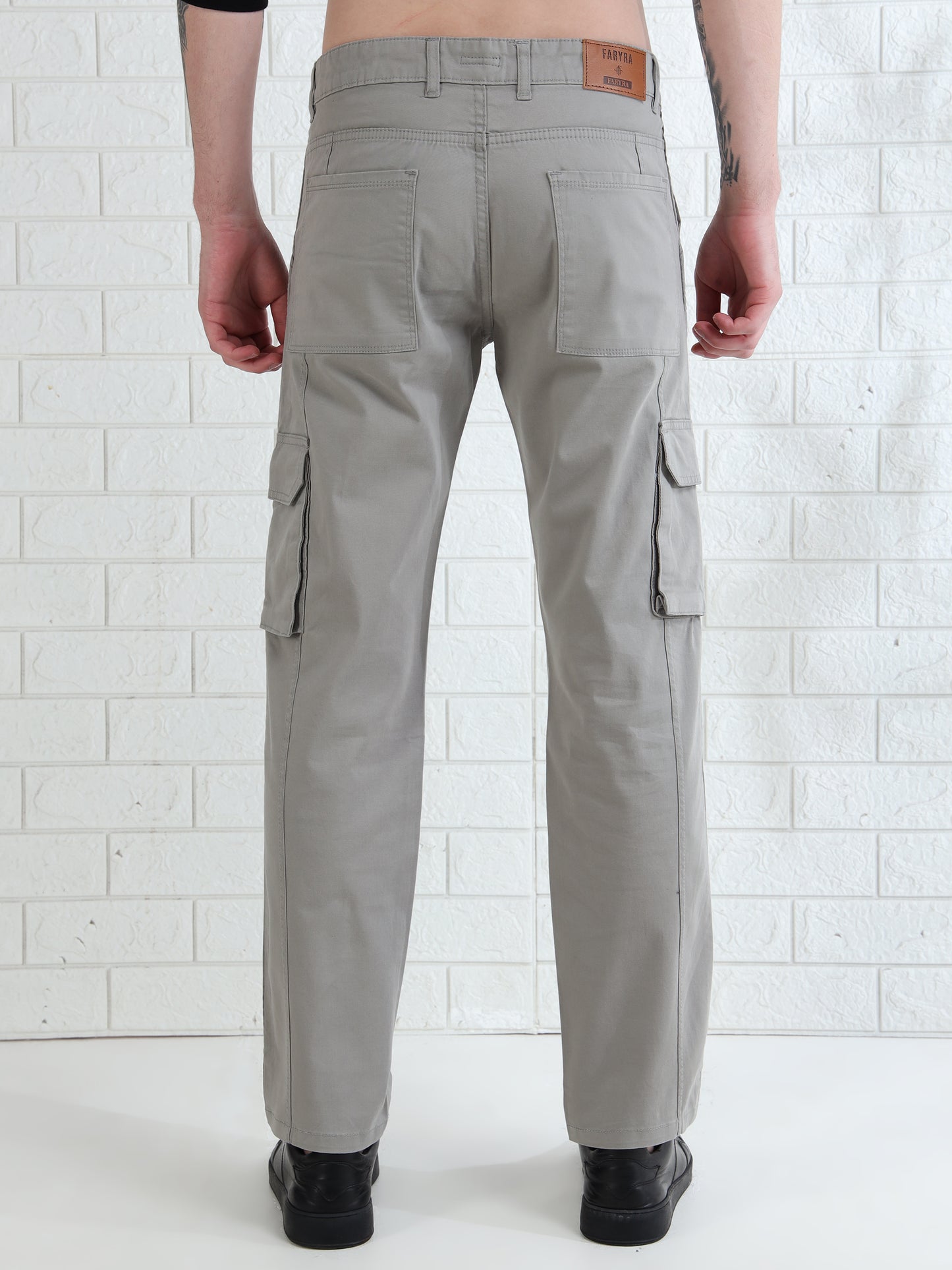 cotton cargo pants with side flap pockets and slim fit design
