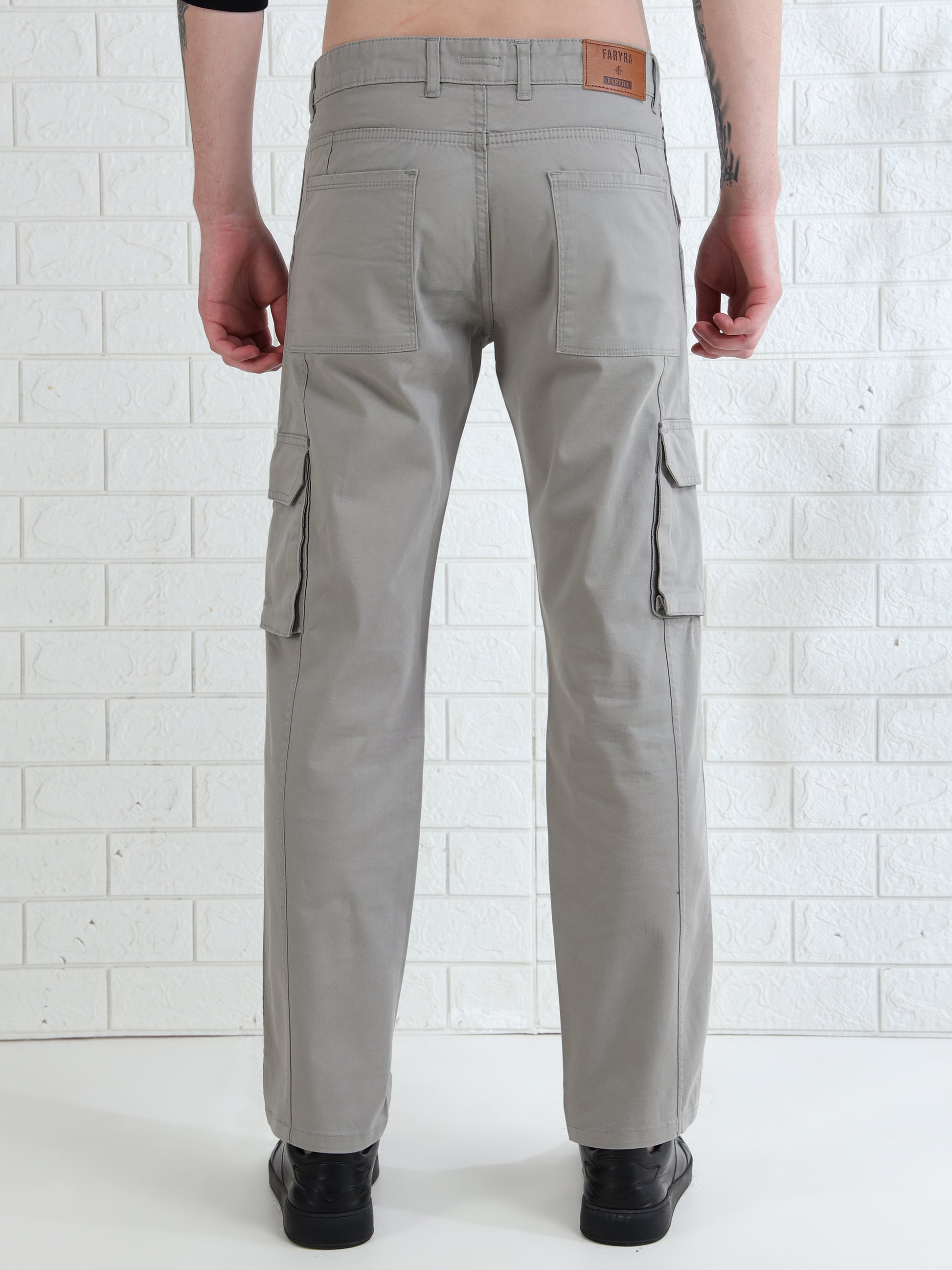 cotton cargo pants with side flap pockets and slim fit design