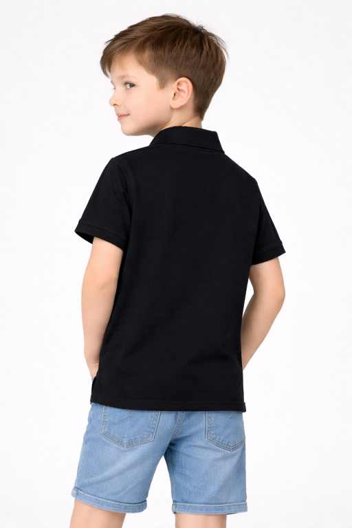 Trendy boys black half sleeve polo t-shirt with grey stripe and red panel comfortable summer outfit for kids.