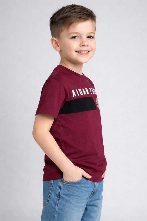 boys maroon printed cotton t-shirt stylish half sleeve kids summer casual clothing.