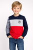 Boys Colourblocked Full Sleeves T-Shirt | Maroon, & Navy Cotton Tee with Striped Sleeve