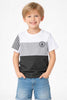 Boys Colourblocked half Sleeves T-Shirt | Black, & White Cotton Tee with Striped Sleeve