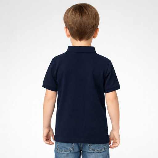 boys plain navy blue polo t-shirt half sleeve comfortable kids casual everyday wear.