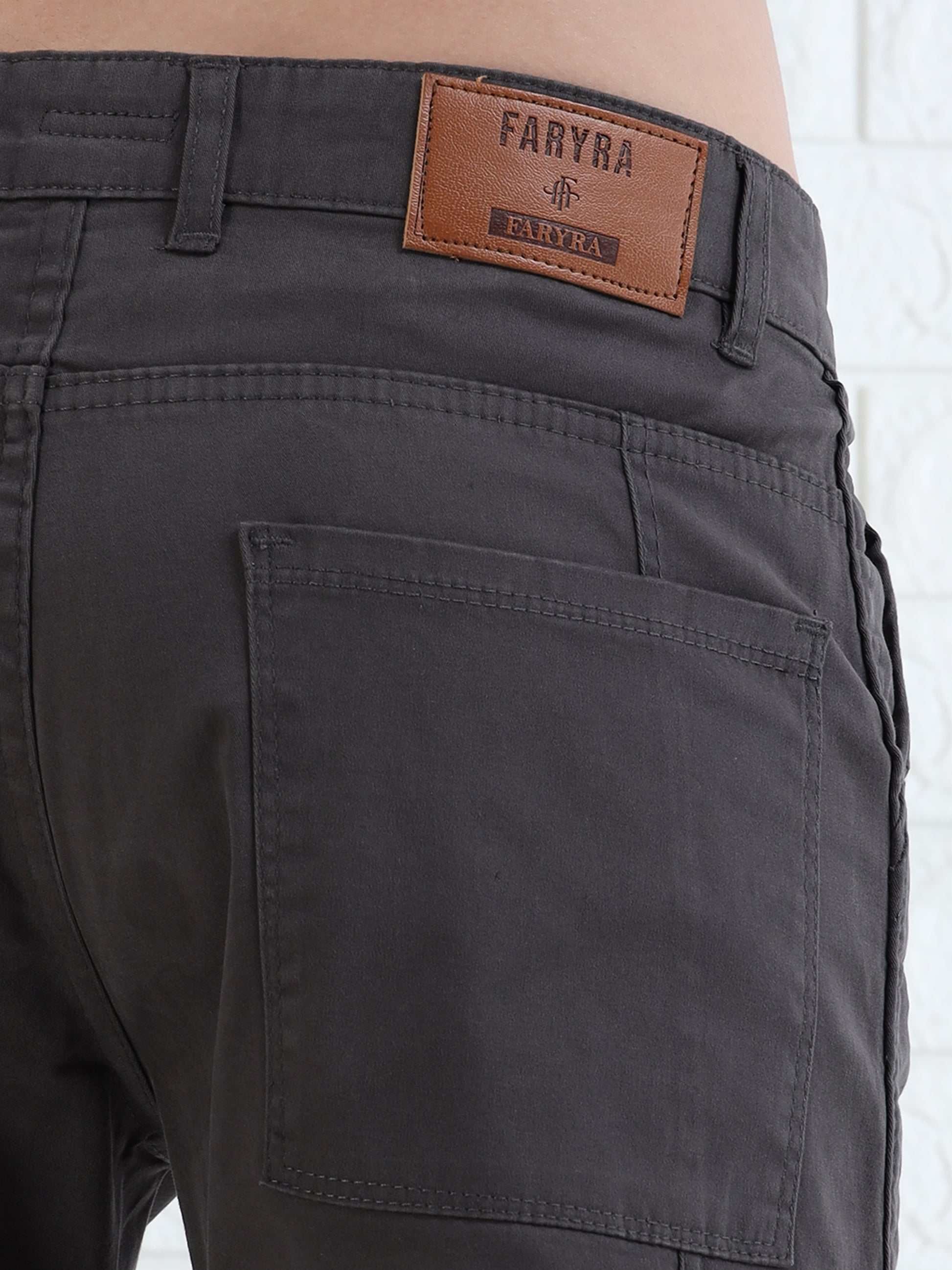 Men's slim fit charcoal cotton cargo trousers