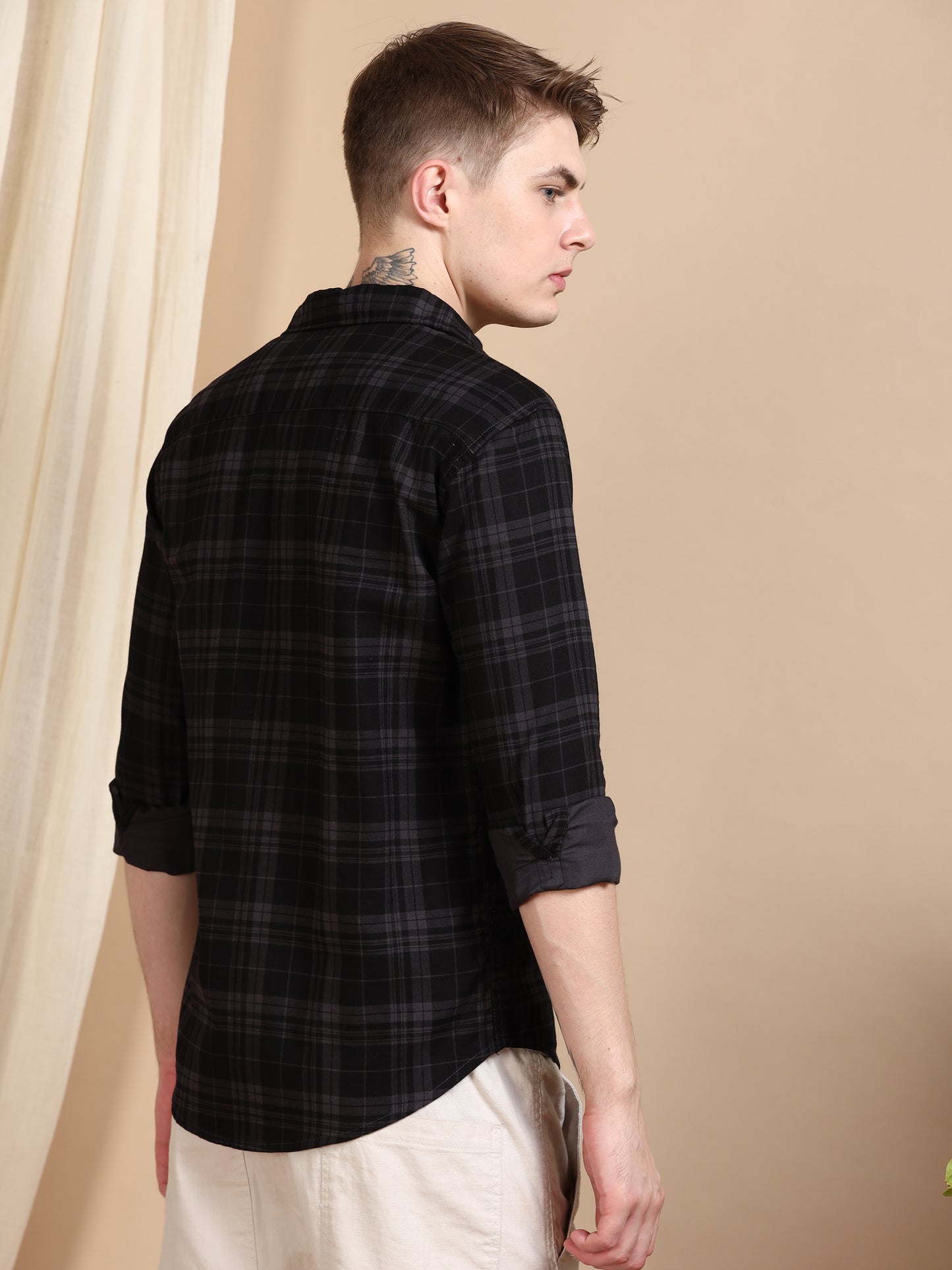Ash Grey Casual Shirts Check Pattern for Men