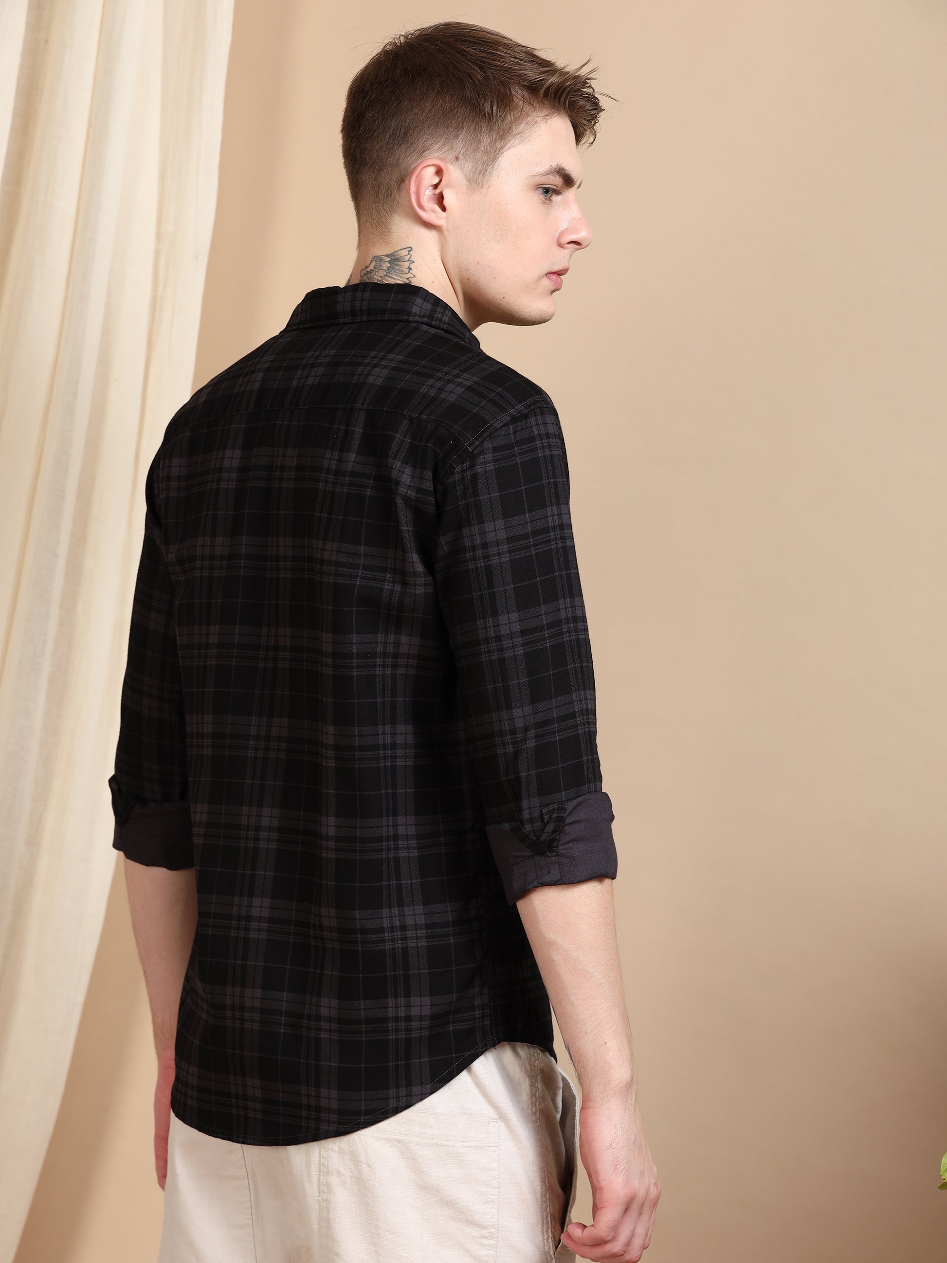 Ash Grey Casual Shirts Check Pattern for Men