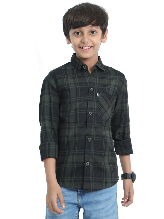 Cotton Tiger Checks Boys Green Shirt