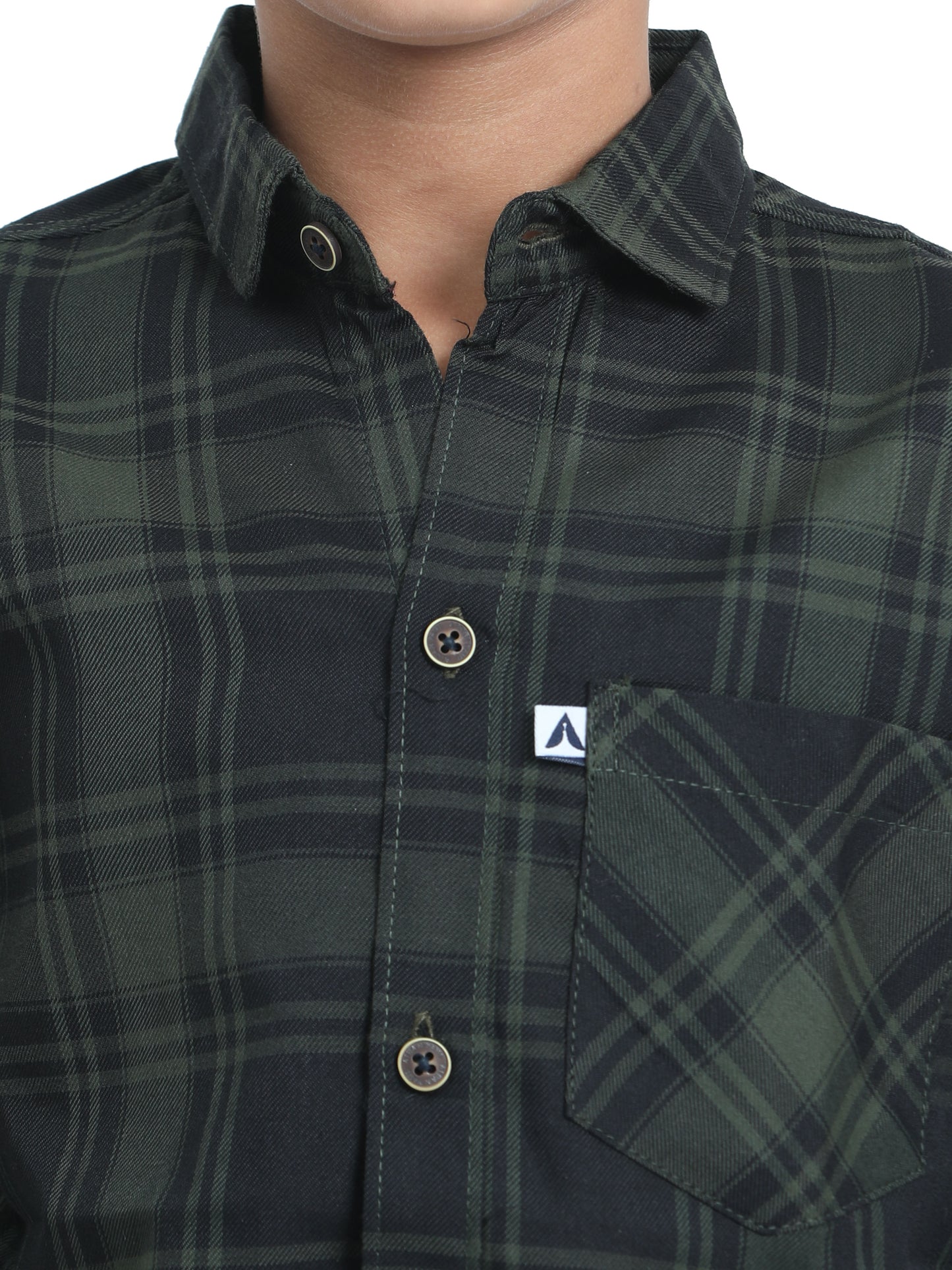 Cotton Tiger Checks Boys Green Shirt