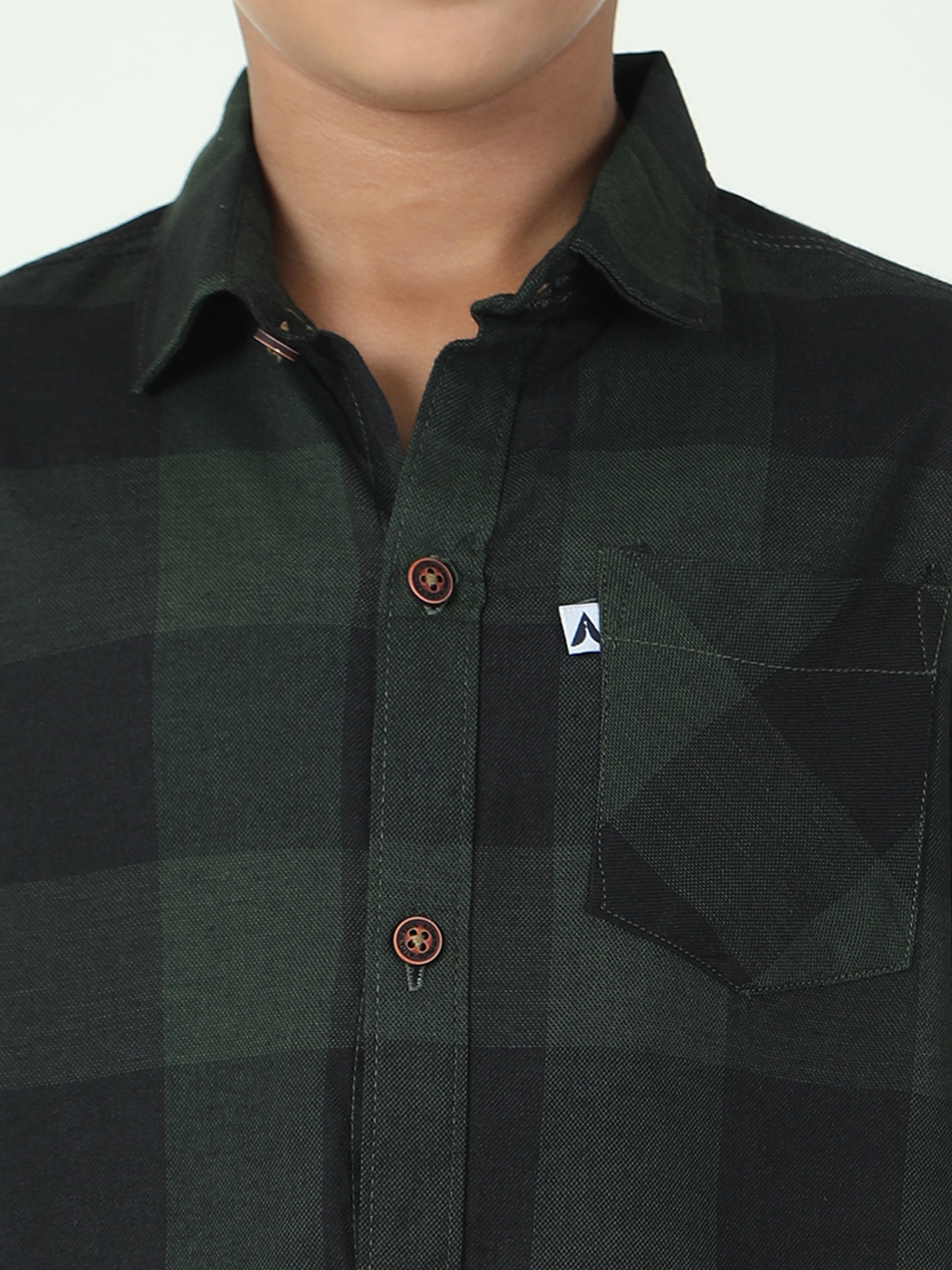 Tomtom Cotton Blend Boys Green Plaid Shirt