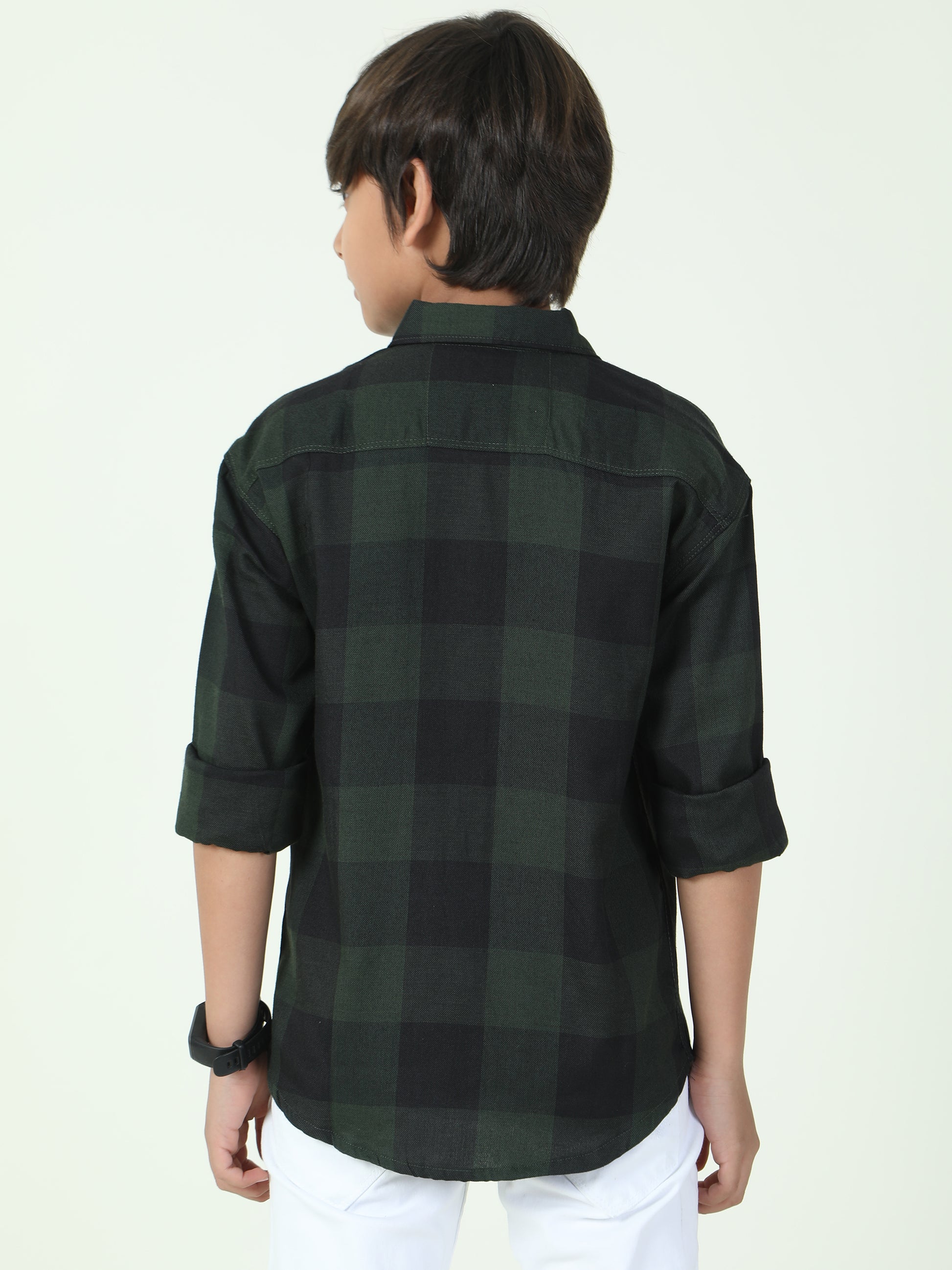 Tomtom Cotton Blend Boys Green Plaid Shirt