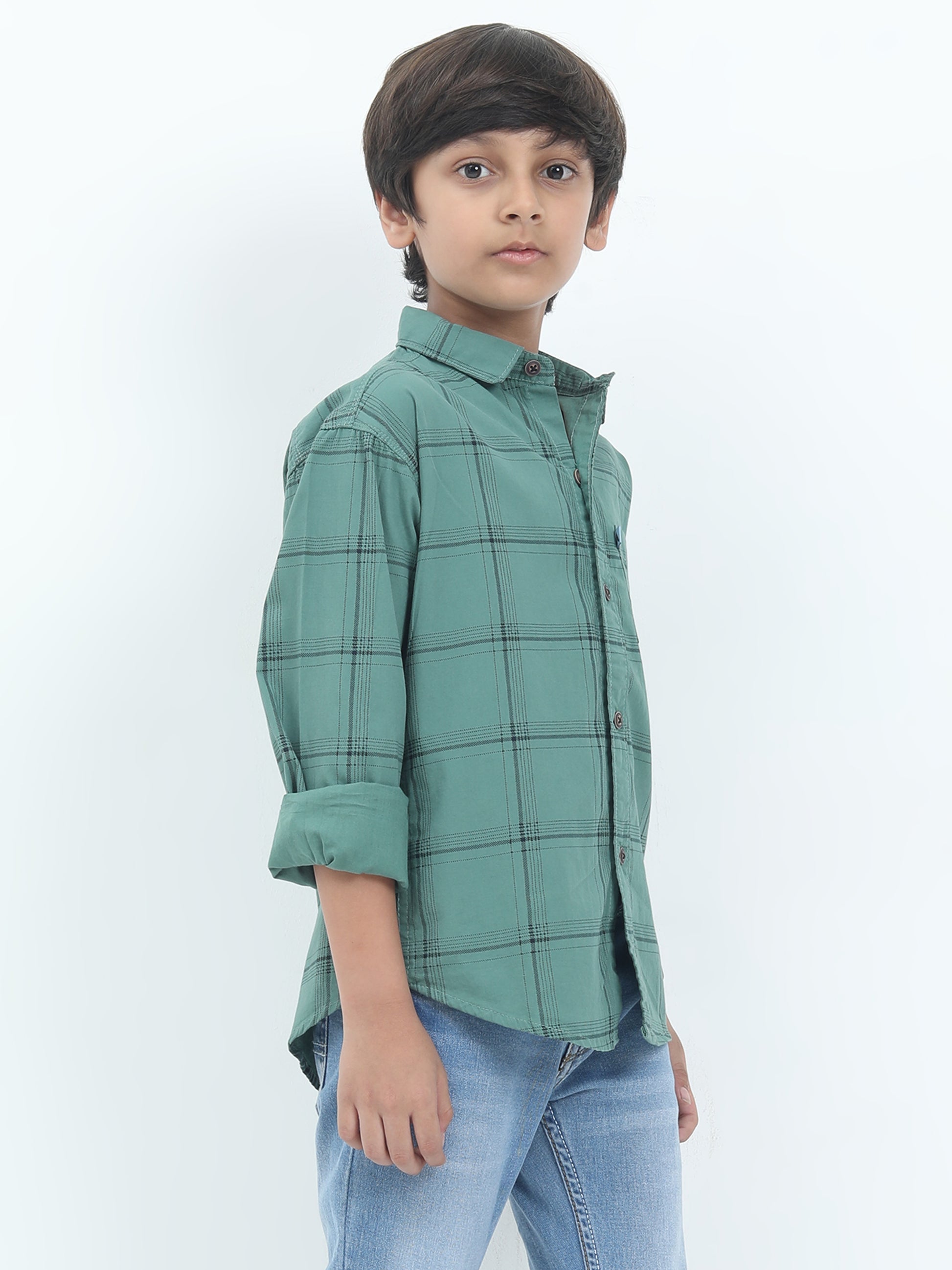 6line Checked Boys Green Long Sleeve Shirt 