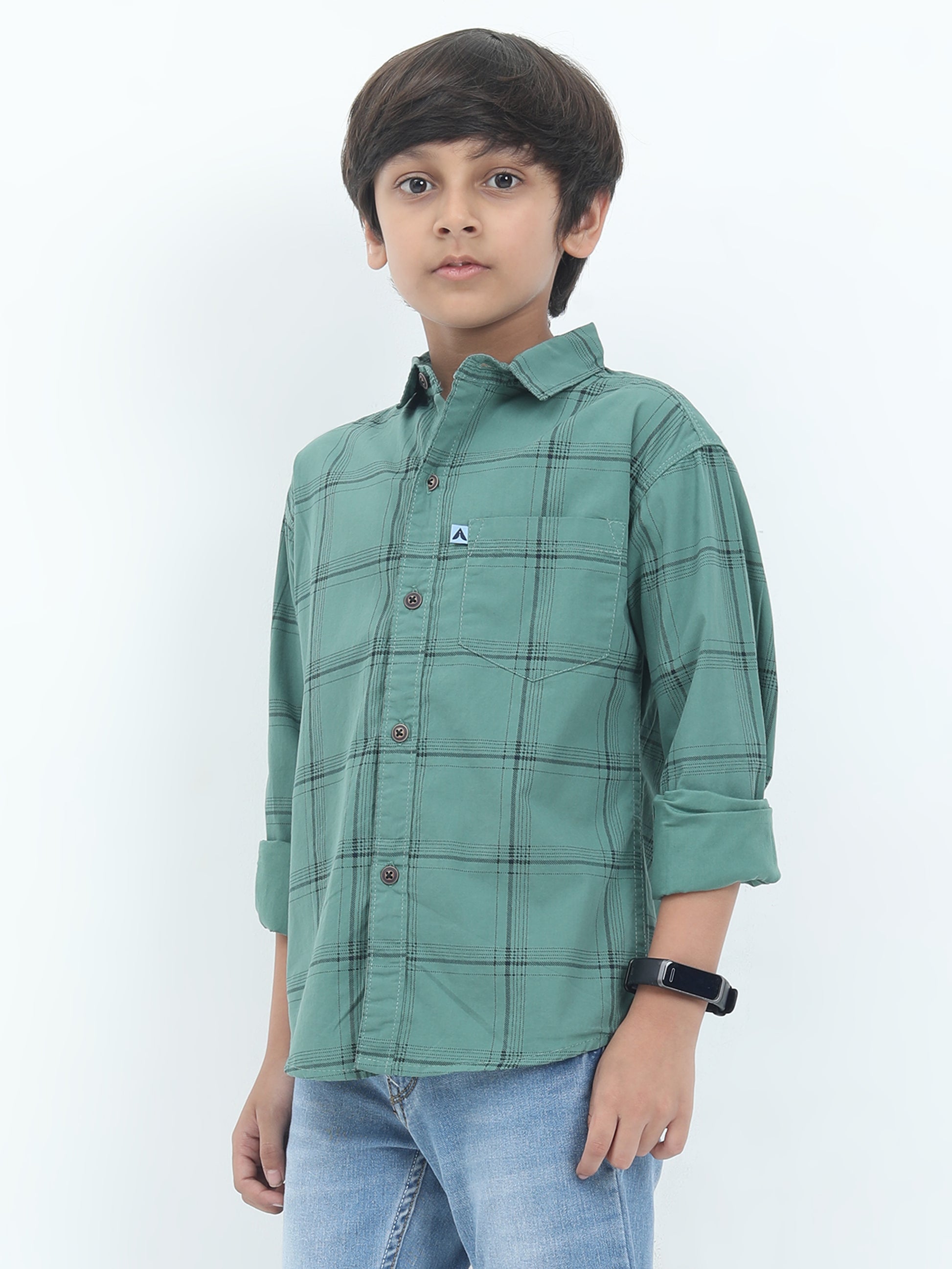 6line Checked Boys Green Long Sleeve Shirt 