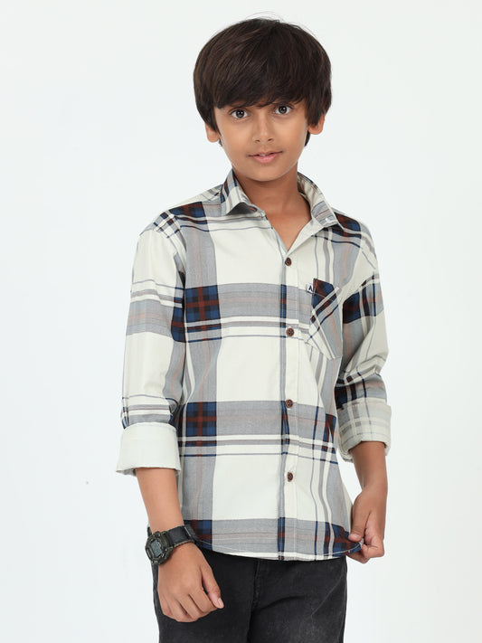 Green Broadchecks Cotton Blend Boys Shirt Pattern