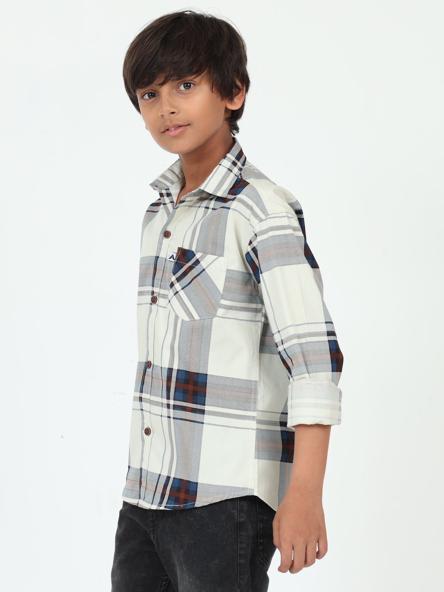 Green Broadchecks Cotton Blend Boys Shirt Pattern