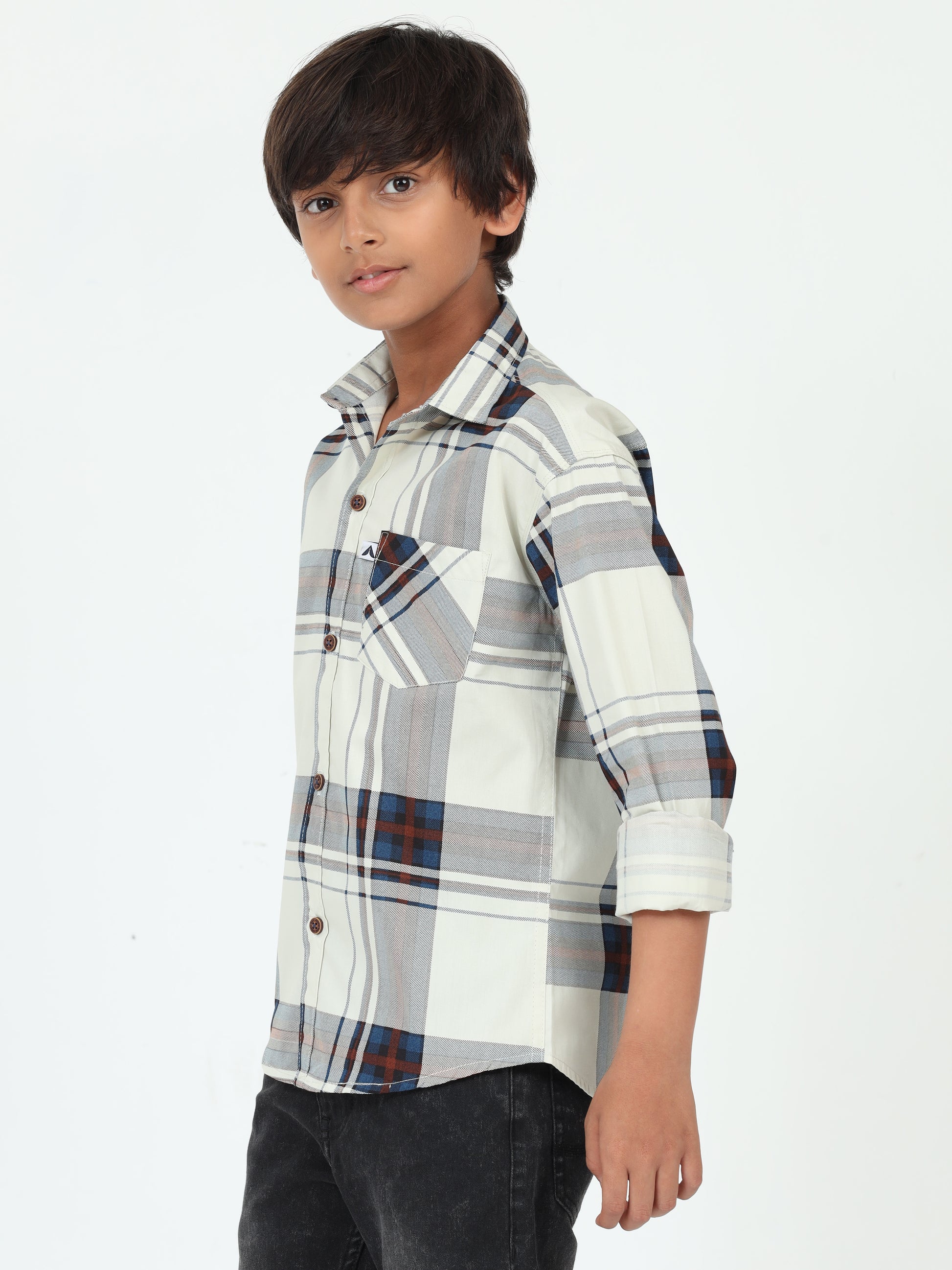 Green Broadchecks Cotton Blend Boys Shirt Pattern
