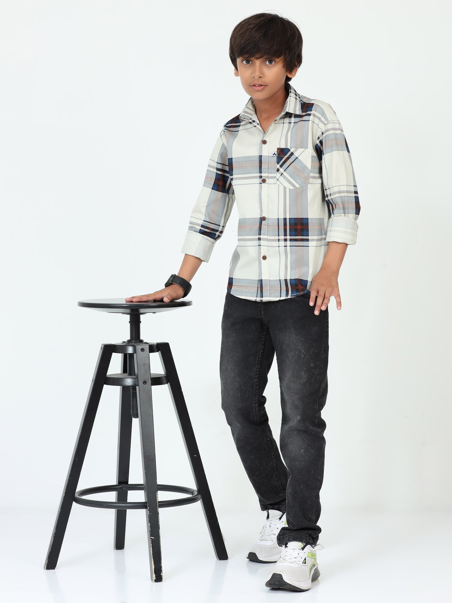 Green Broadchecks Cotton Blend Boys Shirt Pattern