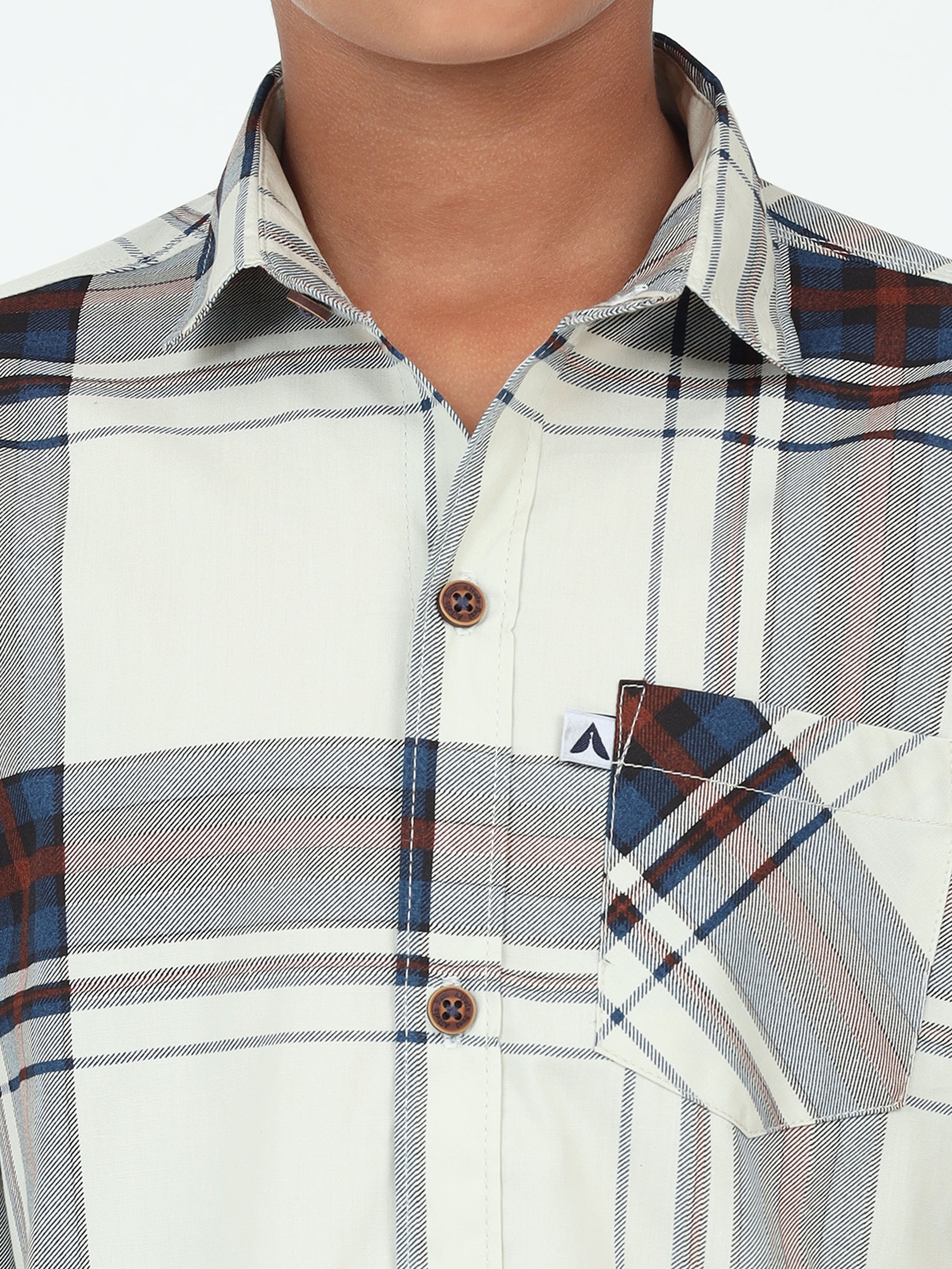 Green Broadchecks Cotton Blend Boys Shirt Pattern