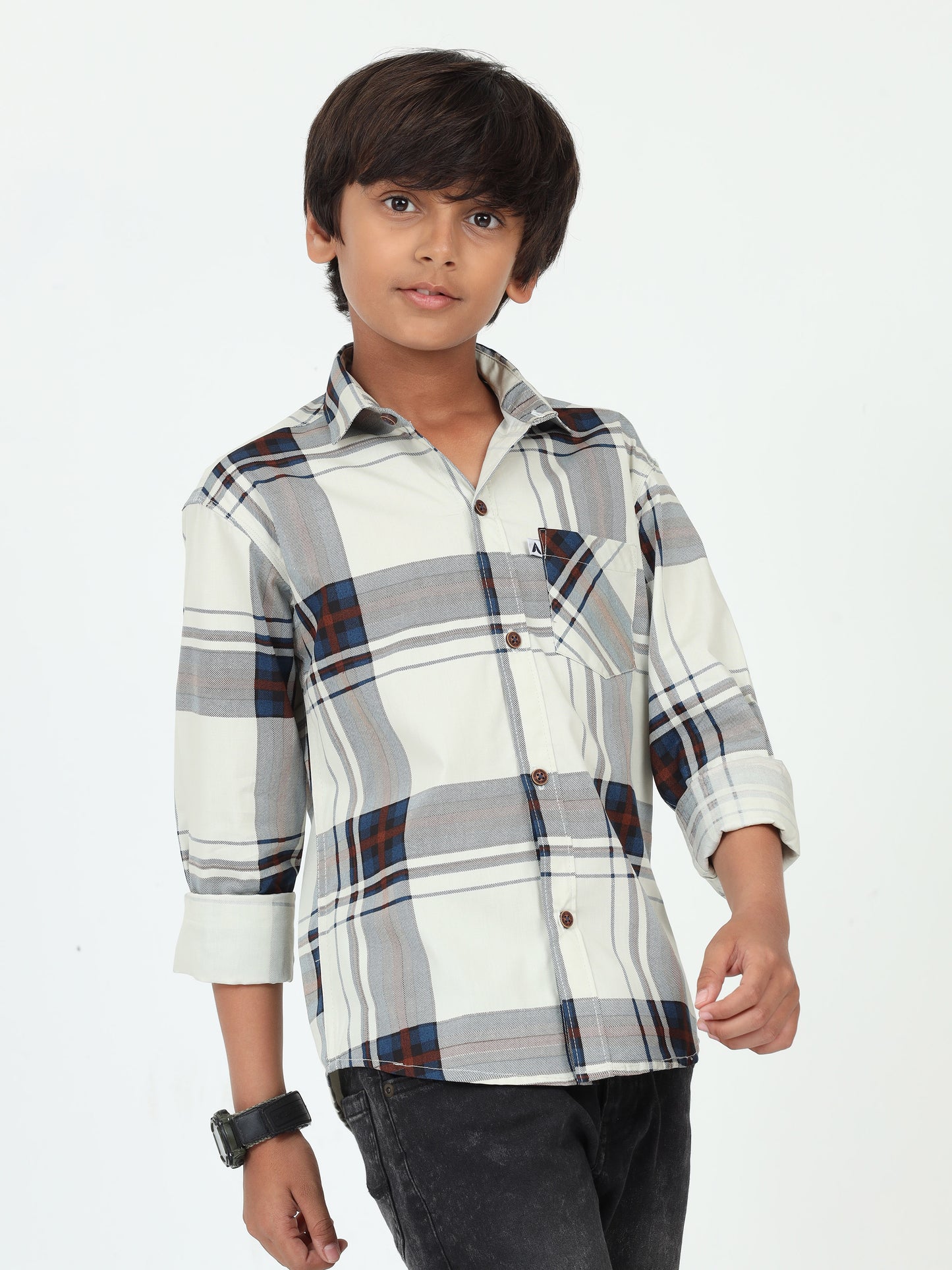 Green Broadchecks Cotton Blend Boys Shirt Pattern