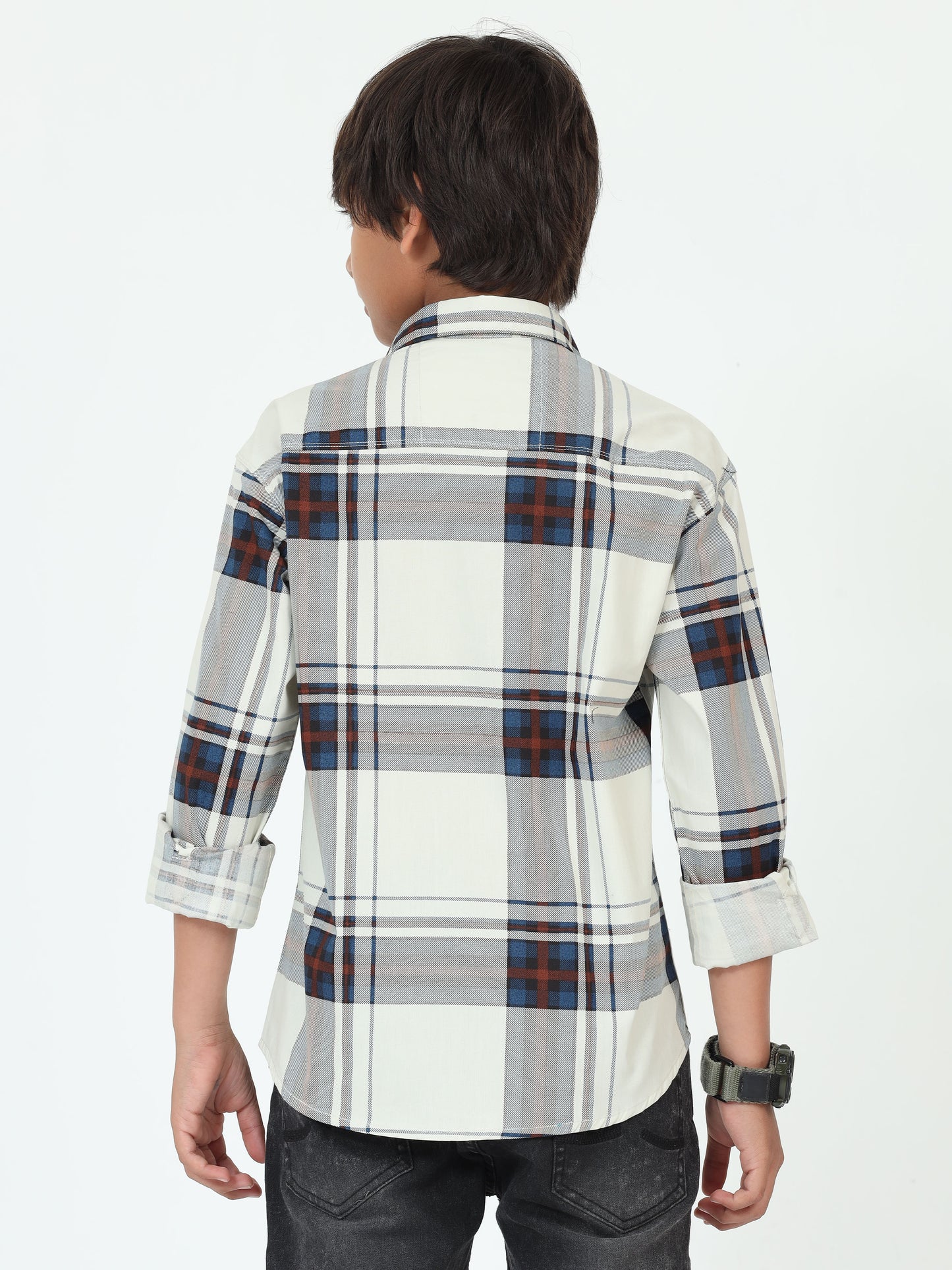 Green Broadchecks Cotton Blend Boys Shirt Pattern