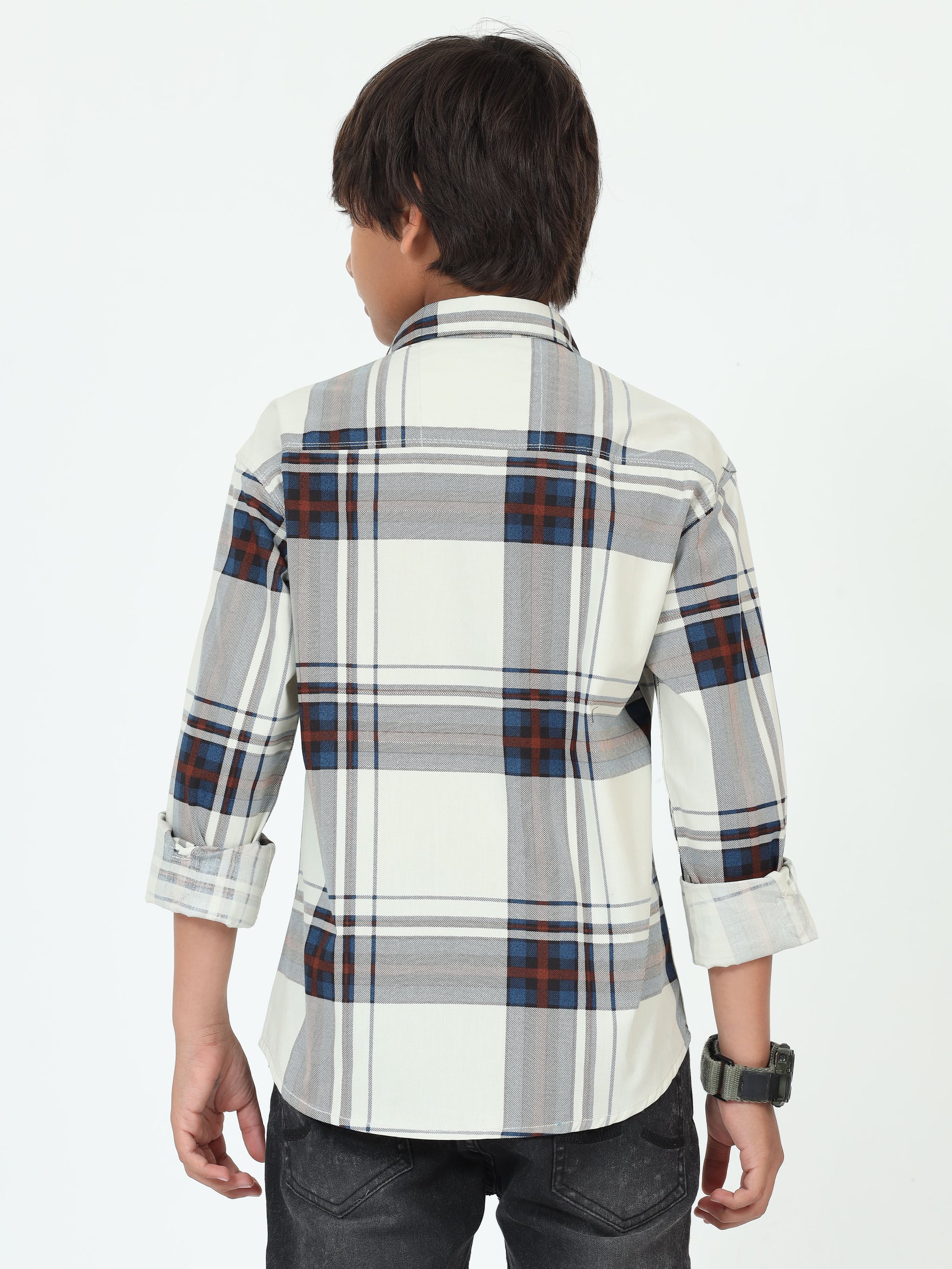 Green Broadchecks Cotton Blend Boys Shirt Pattern