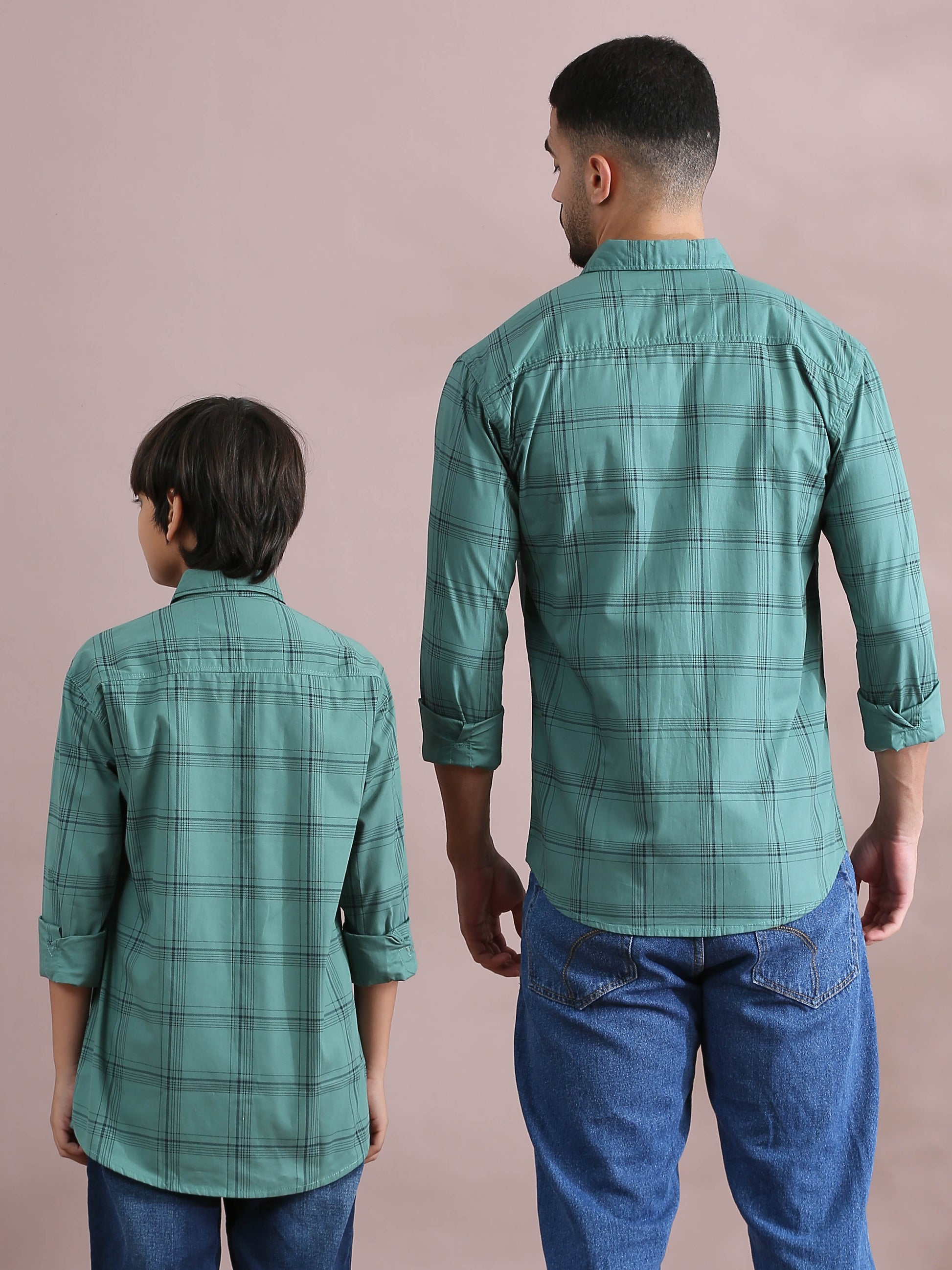  6line Geen Checked Father And Son Twinning Outfits Shirt