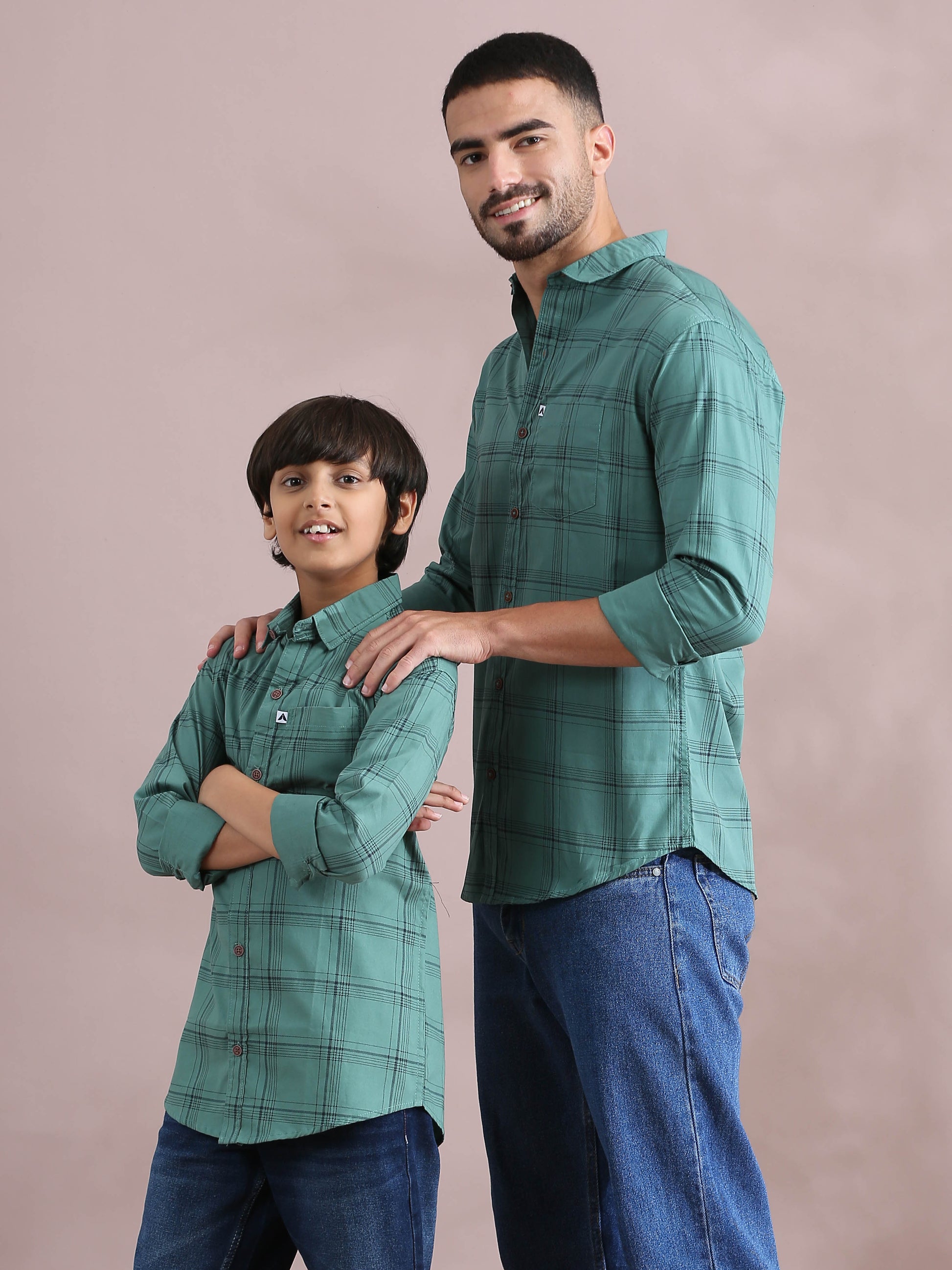  6line Geen Checked Father And Son Twinning Outfits Shirt