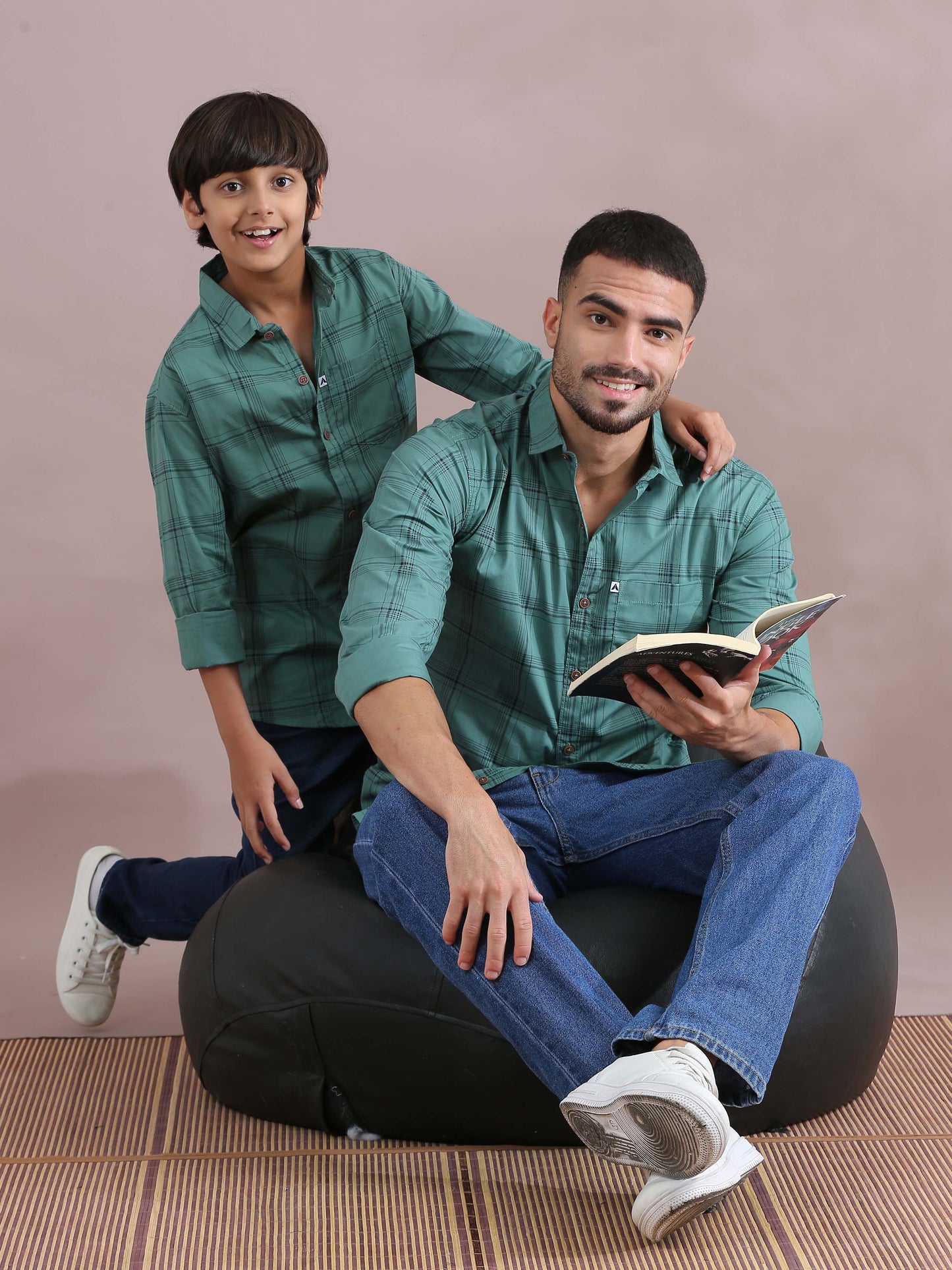  6line Geen Checked Father And Son Twinning Outfits Shirt