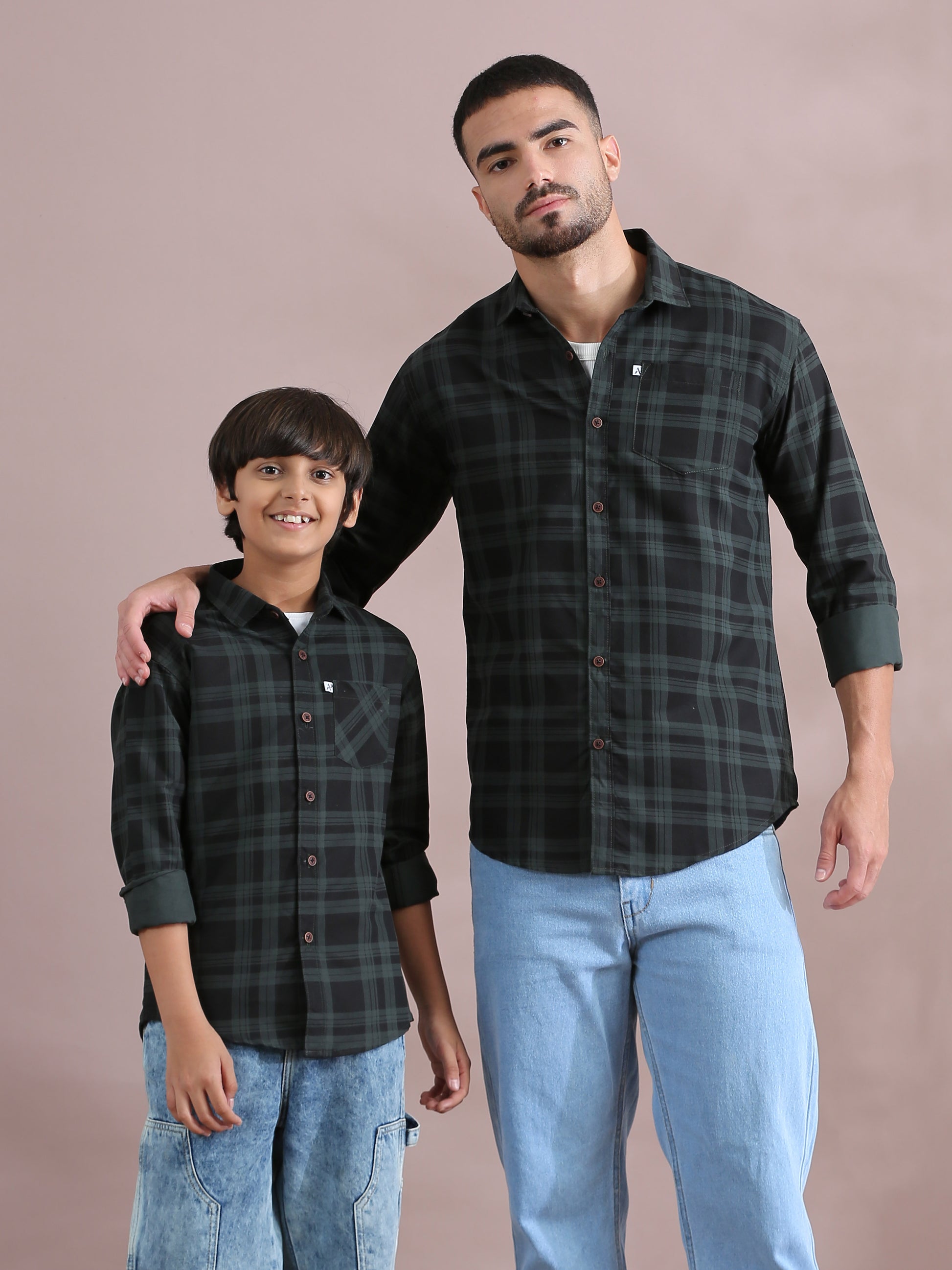 Green Father And Son Matching Long Sleeve Shirts 