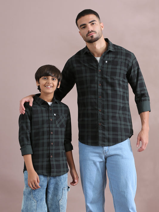 Green Father And Son Matching Long Sleeve Shirts 