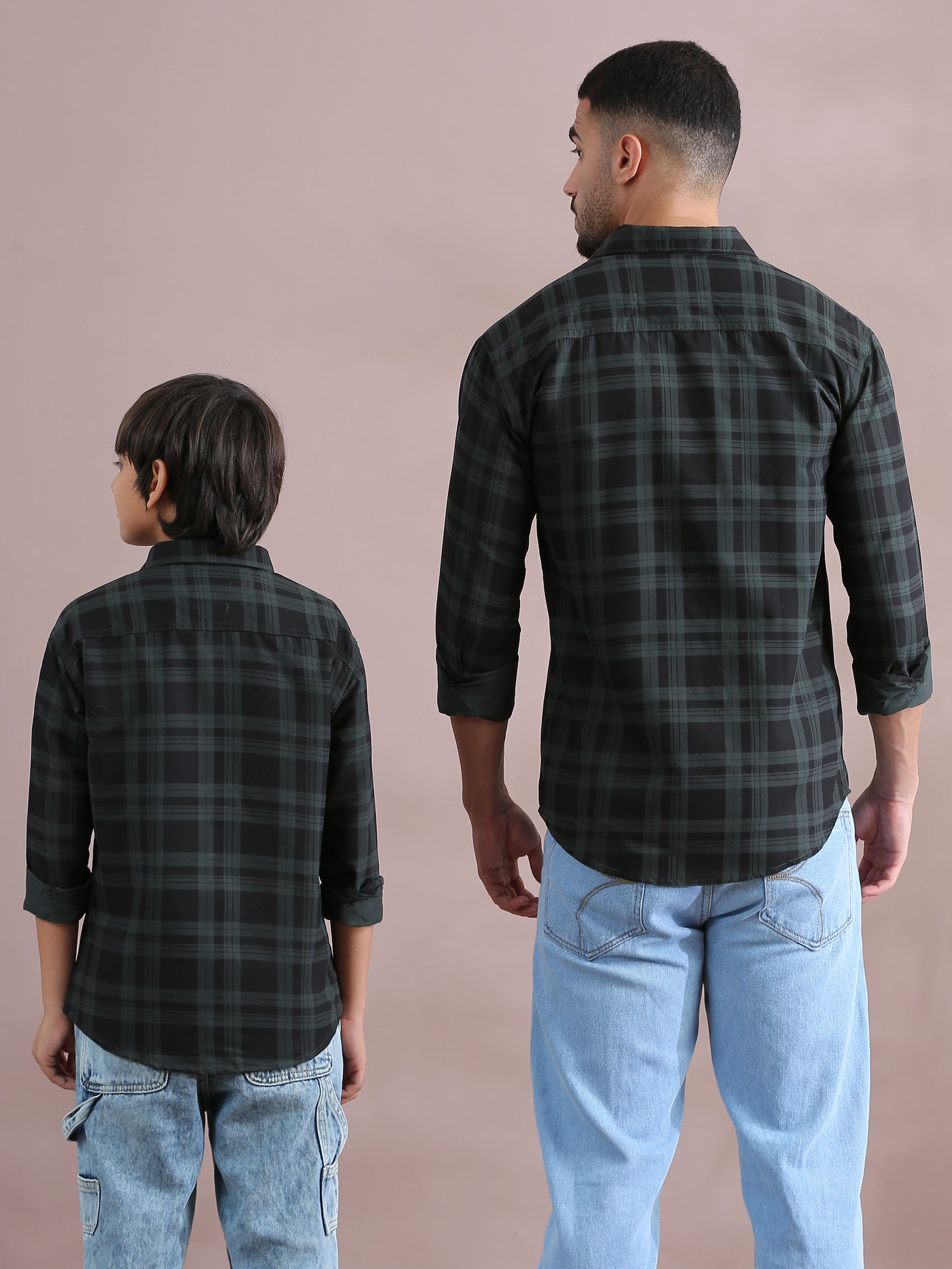 Green Father And Son Matching Long Sleeve Shirts 
