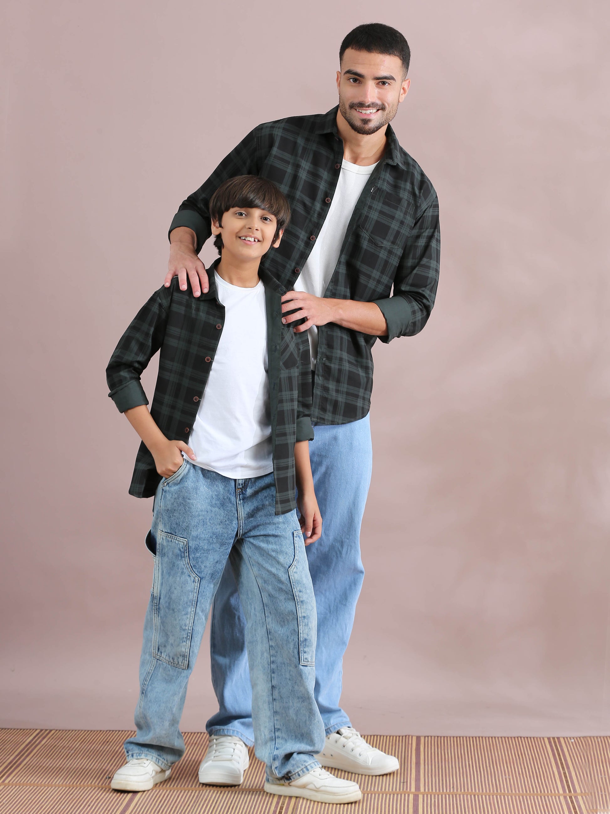 Green Father And Son Matching Long Sleeve Shirts 