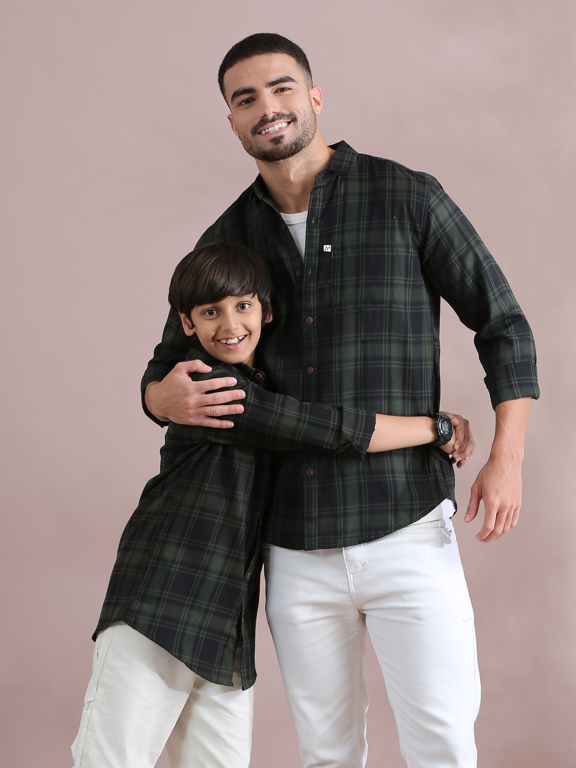 Buy Tiger Green Checked Father And Son Matching Dress Shirts