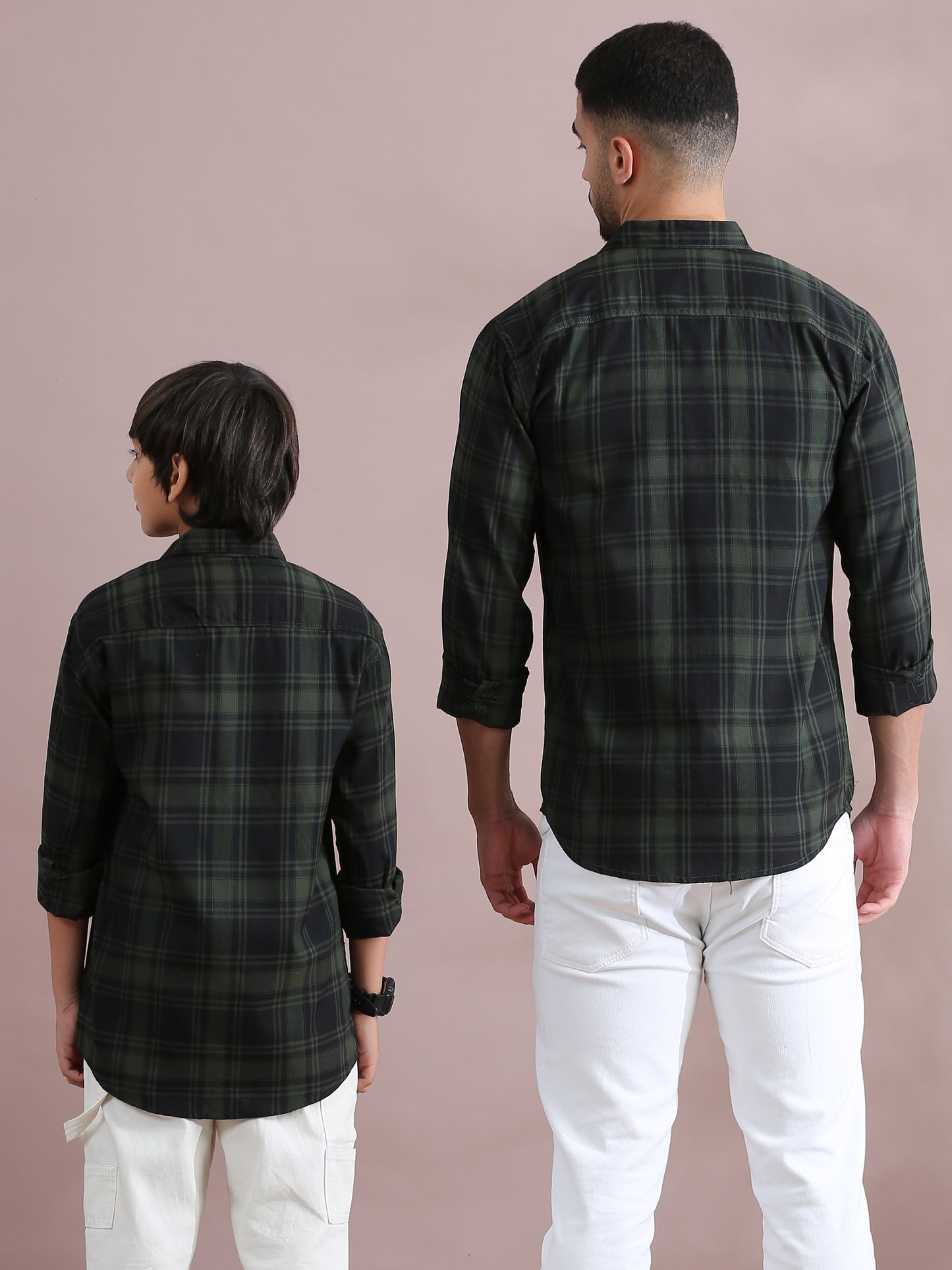 Tiger Green Checked Father And Son Matching Dress Shirts