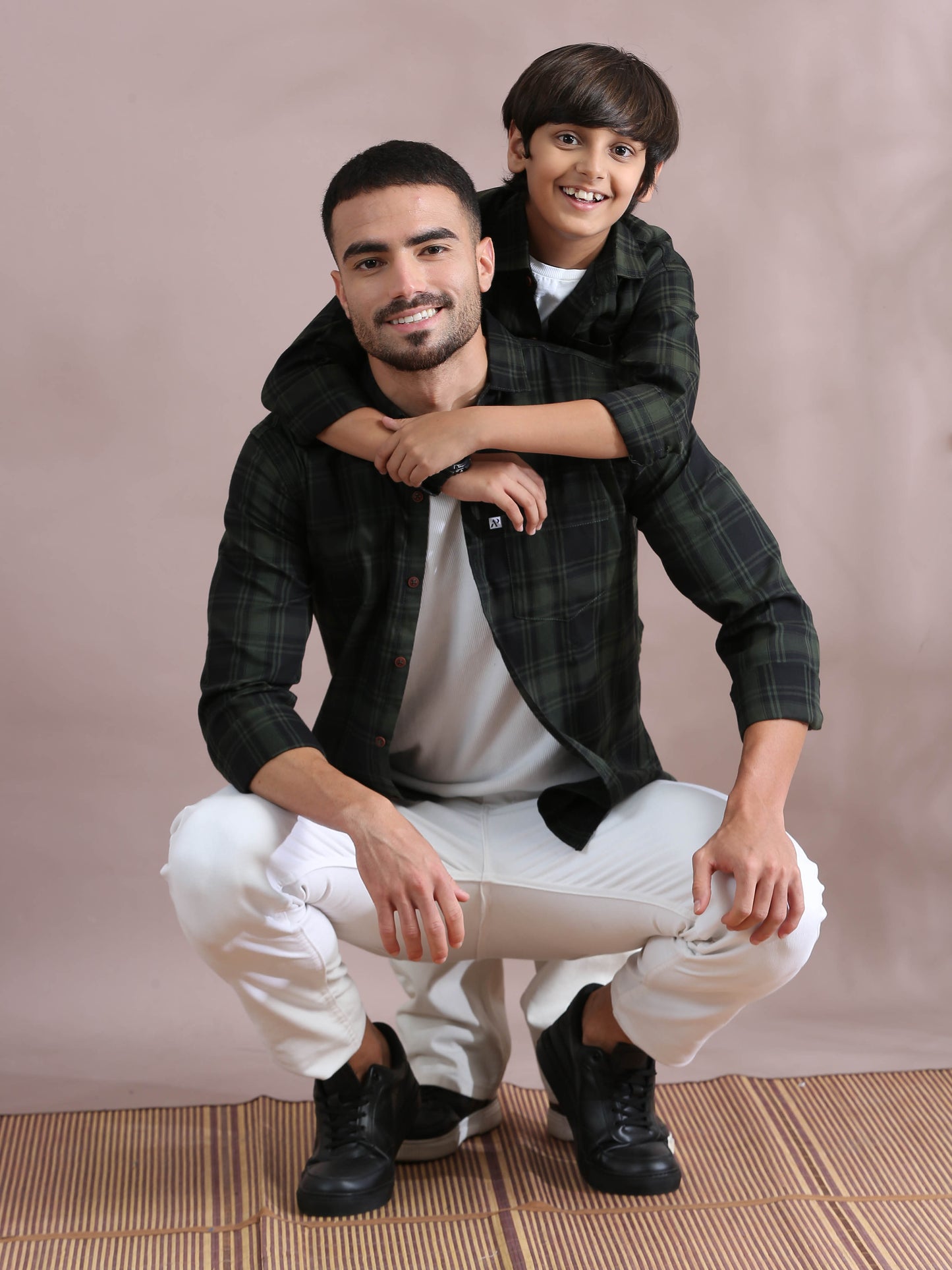 Tiger Green Checked Father And Son Matching Dress Shirts