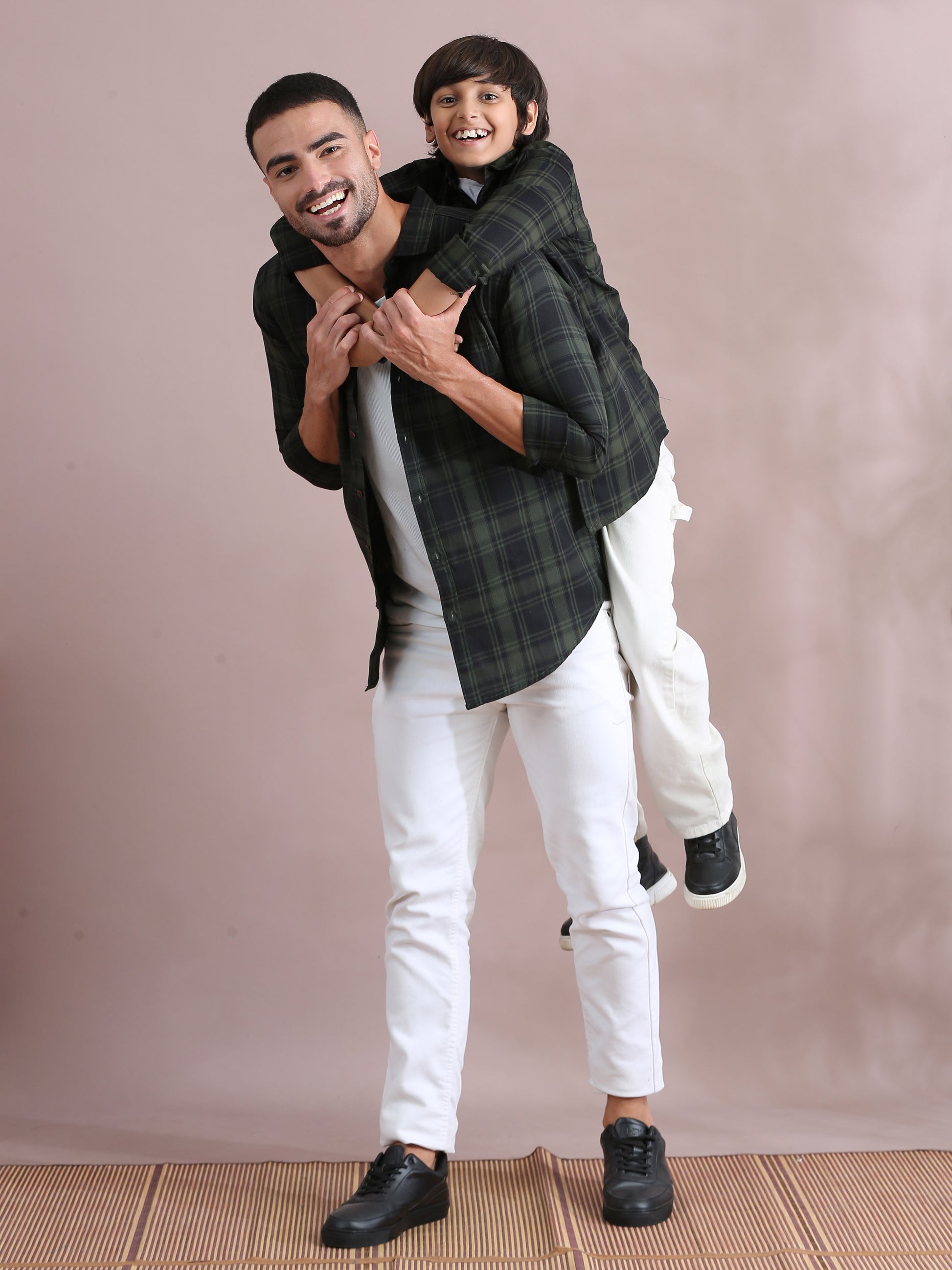 Tiger Green Checked Father And Son Matching Dress Shirts