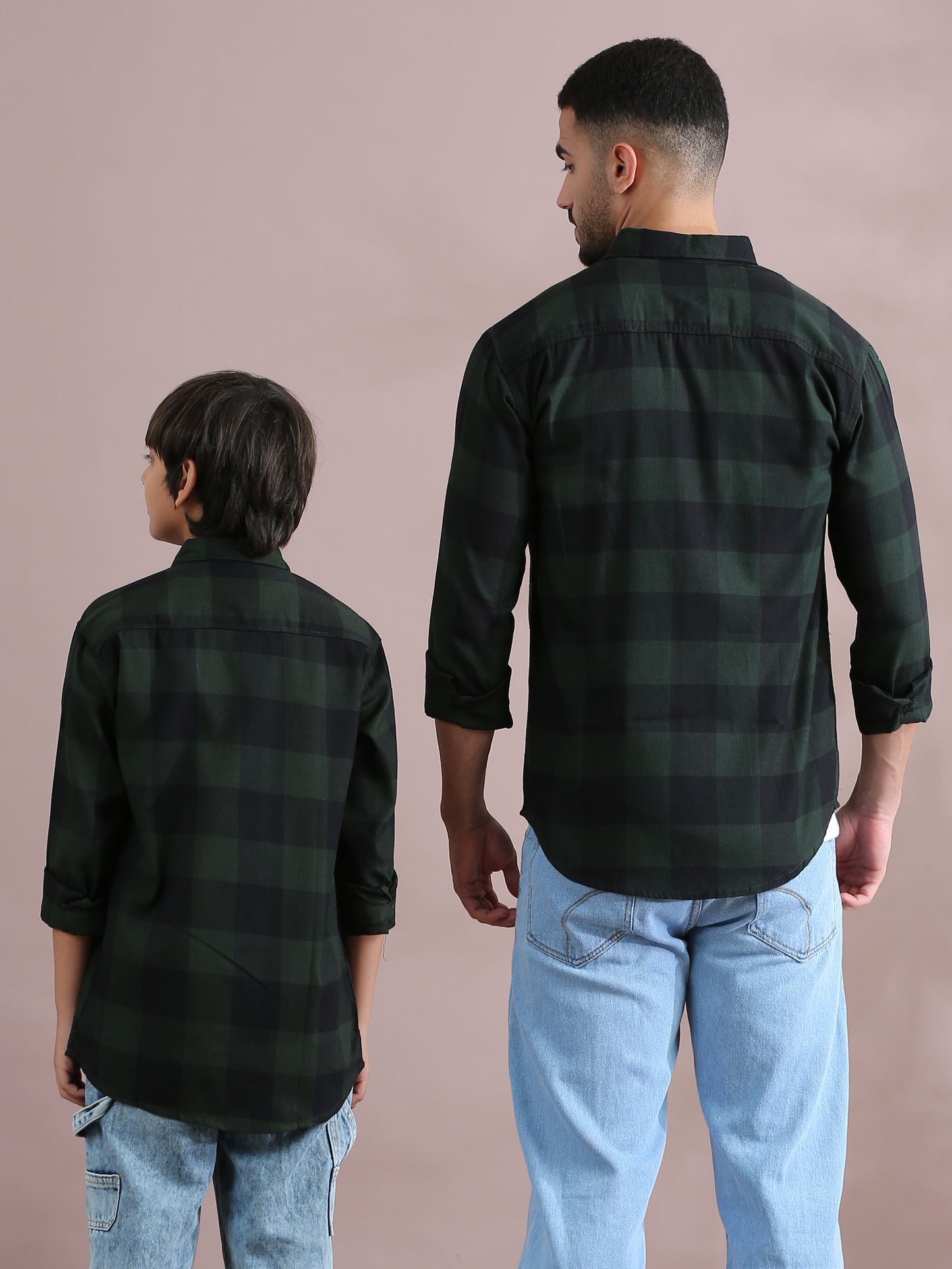 Tomtom Green Checked Dad And Son Matching Shirts Combo