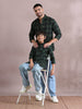 Wanted green cotton blend checks shirt father and son combo